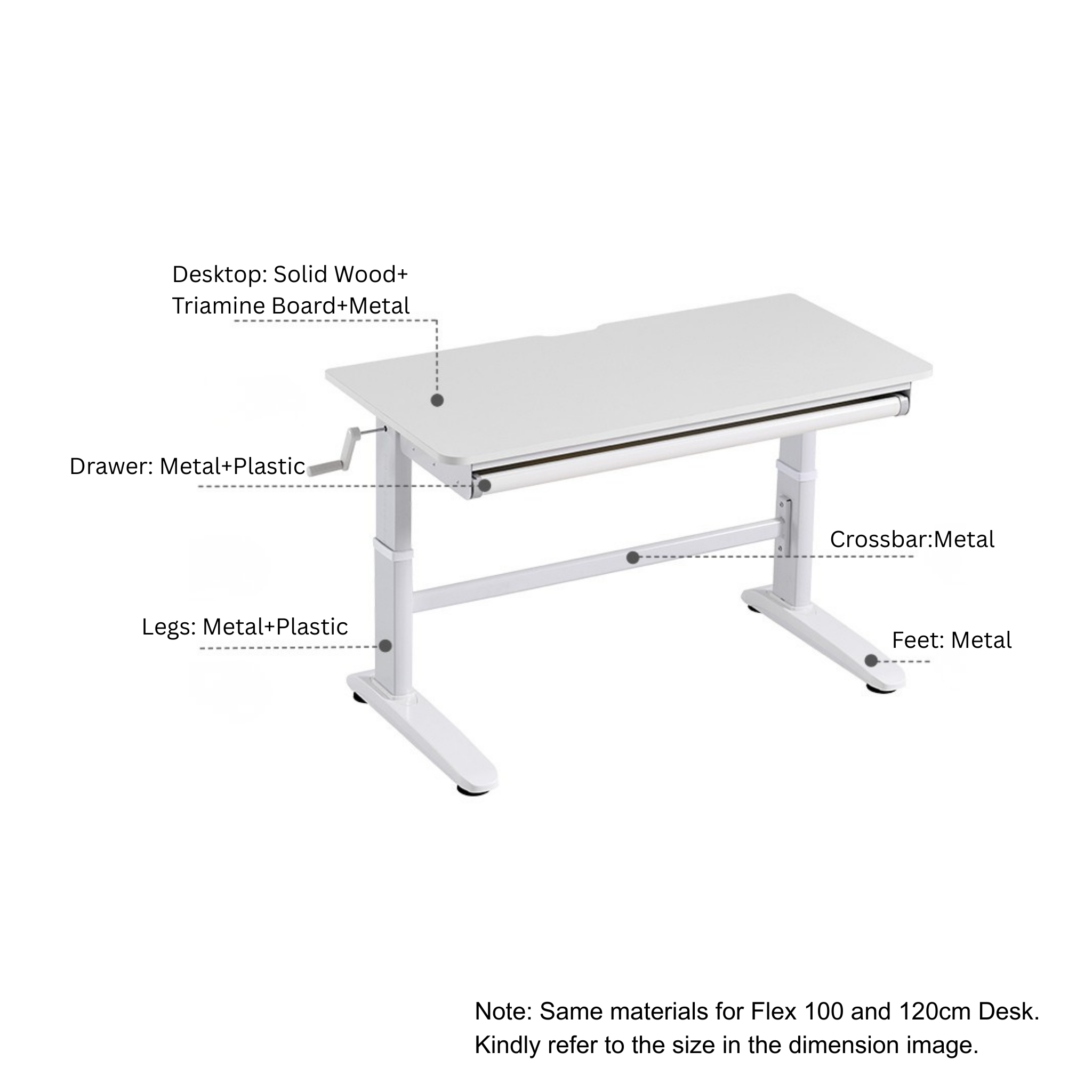 Linspire Flex Height Adjustable Study Desk, W100cm