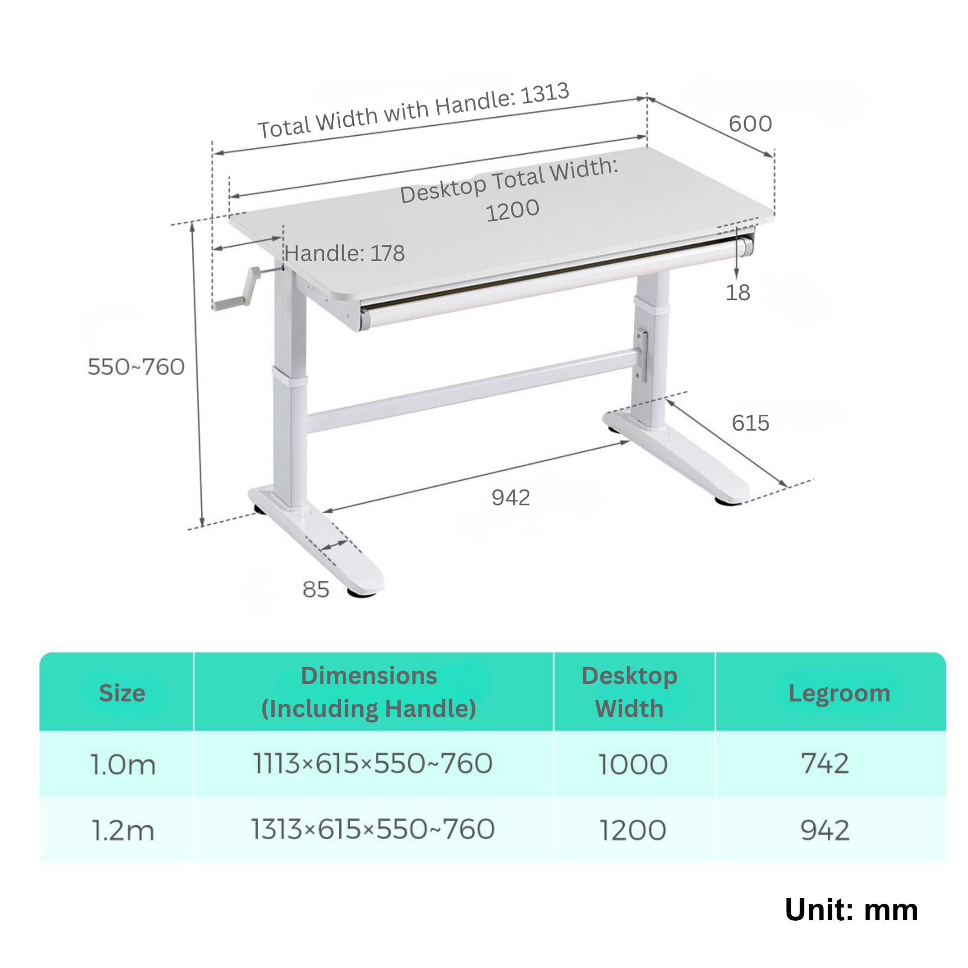 Linspire Flex Height Adjustable Study Desk, W120cm