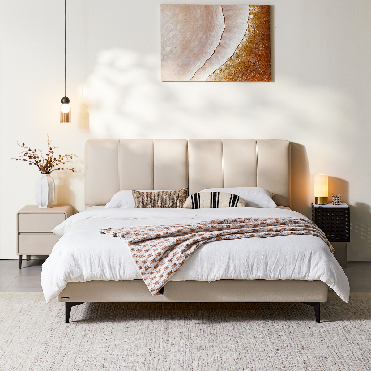 Linspire Radius Leather Bed Frame, Light Sand