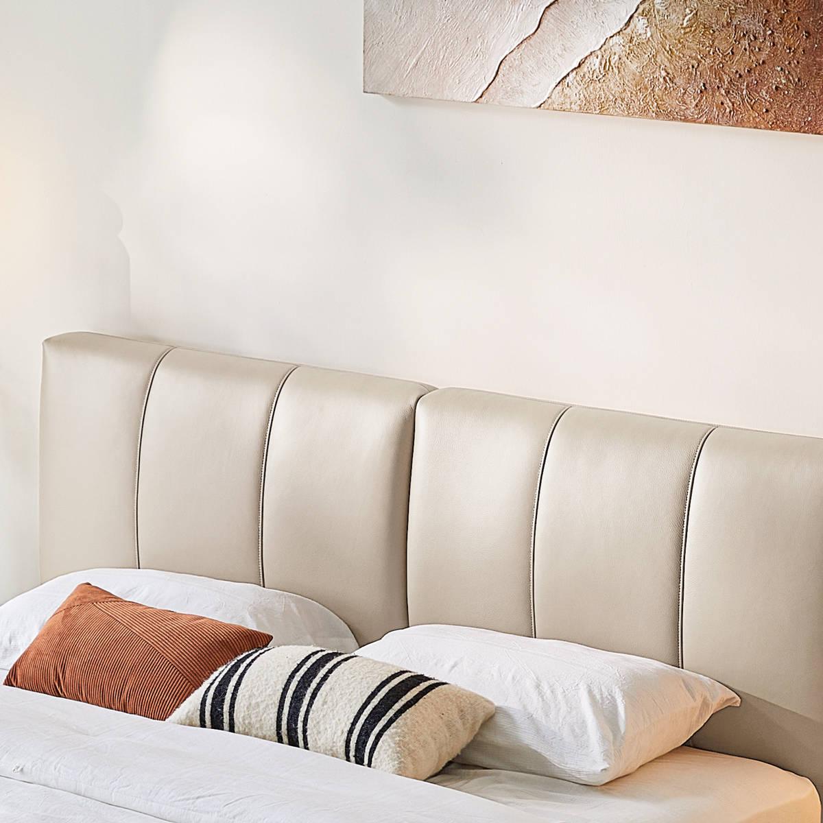 Linspire Radius Leather Bed Frame, Light Sand
