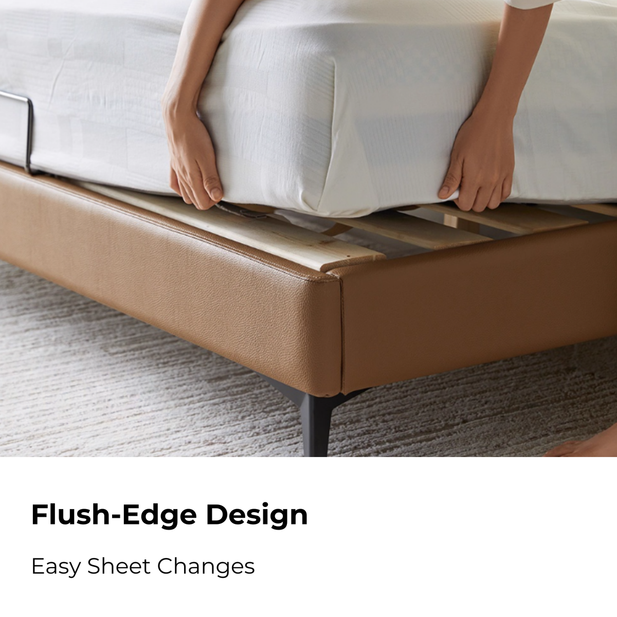 Linspire Radius Leather Bed Frame, Light Sand