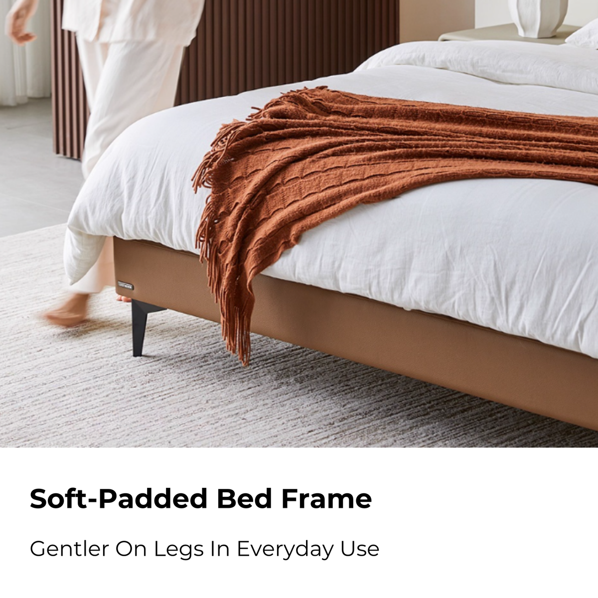 Linspire Radius Leather Bed Frame, Light Sand