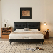 Linspire Radius Leather Dual-Cushion Headboard Bed Frame, Black