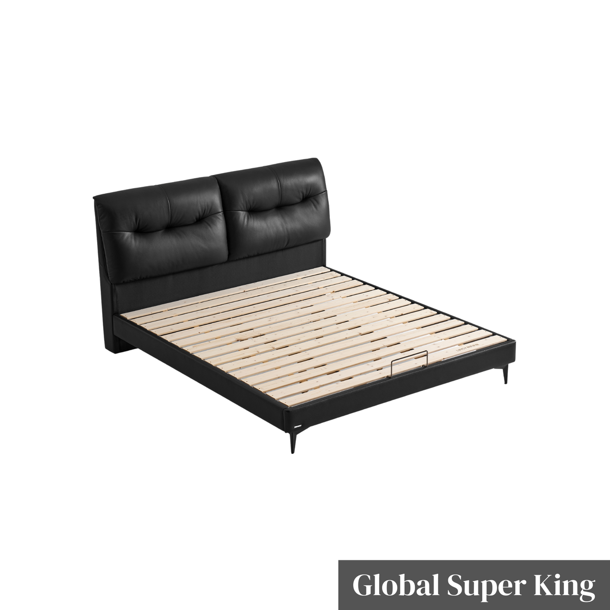 Linspire Radius Leather Dual-Cushion Headboard Bed Frame, Black