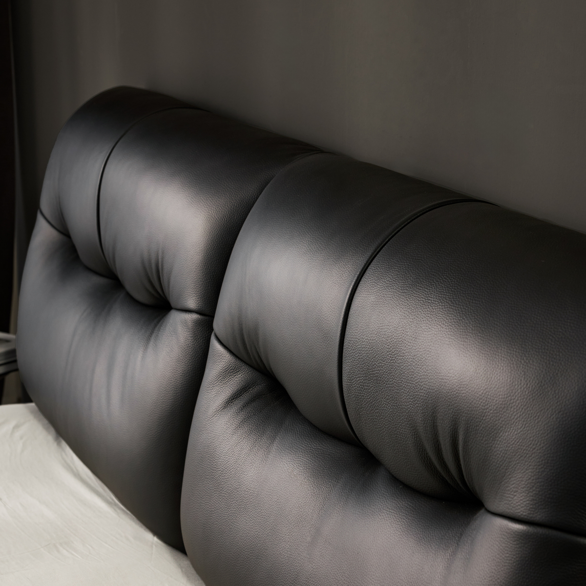Linspire Radius Leather Dual-Cushion Headboard Bed Frame, Black