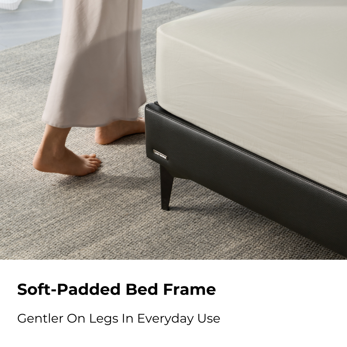 Linspire Radius Leather Dual-Cushion Headboard Bed Frame, Black