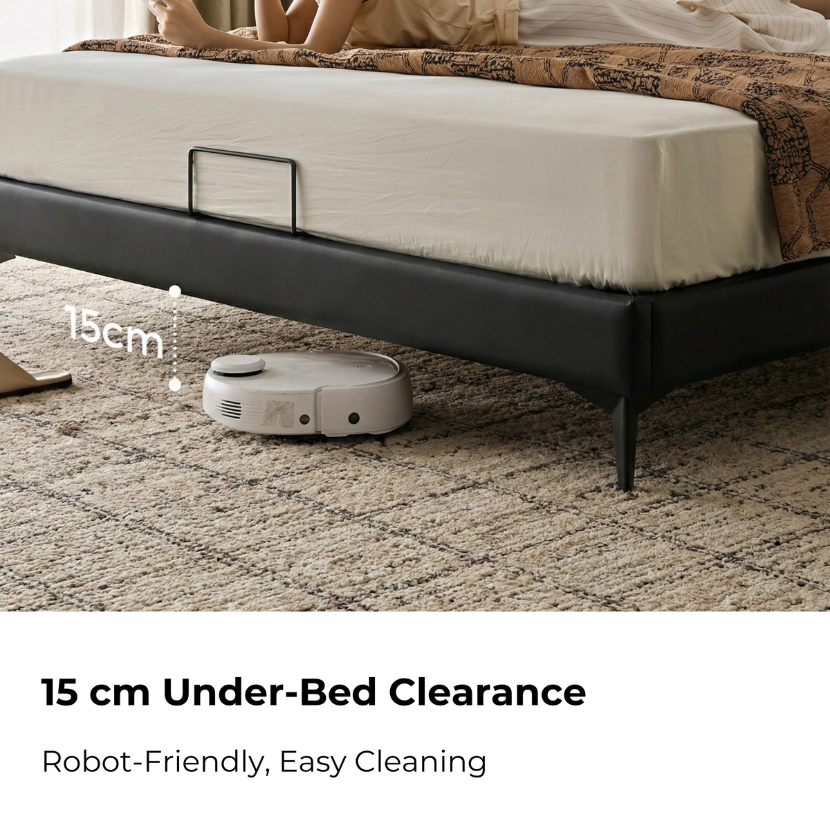 Linspire Radius Leather Dual-Cushion Headboard Bed Frame, Black