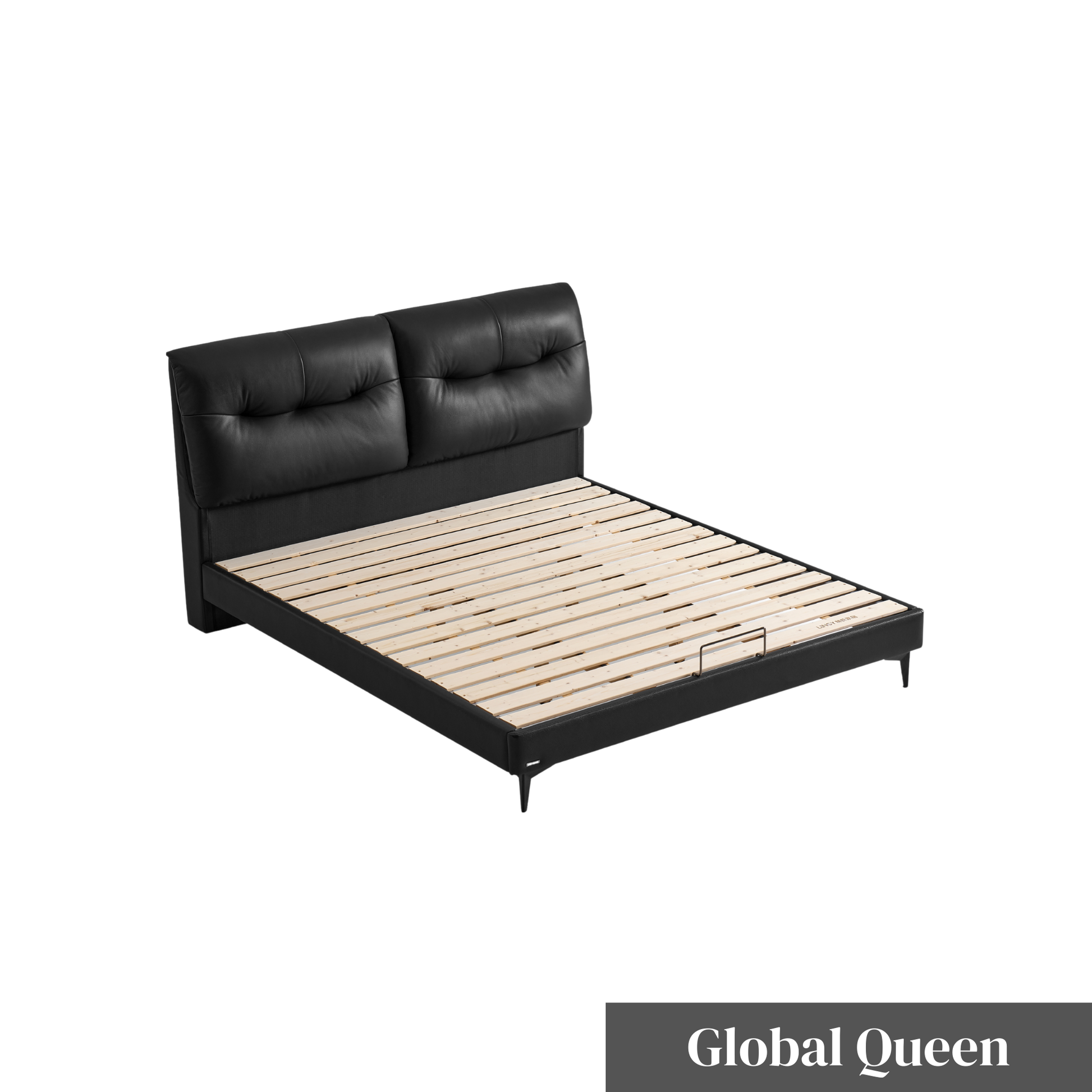 Linspire Radius Leather Dual-Cushion Headboard Bed Frame, Black