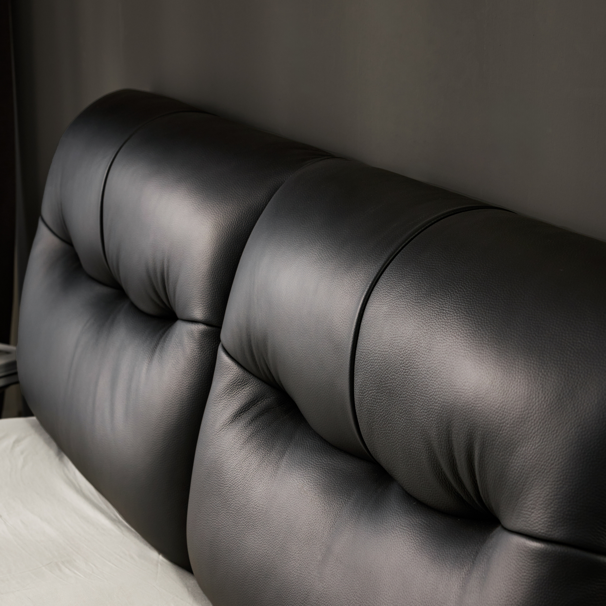 Linspire Radius Leather Dual-Cushion Headboard Bed Frame, Black
