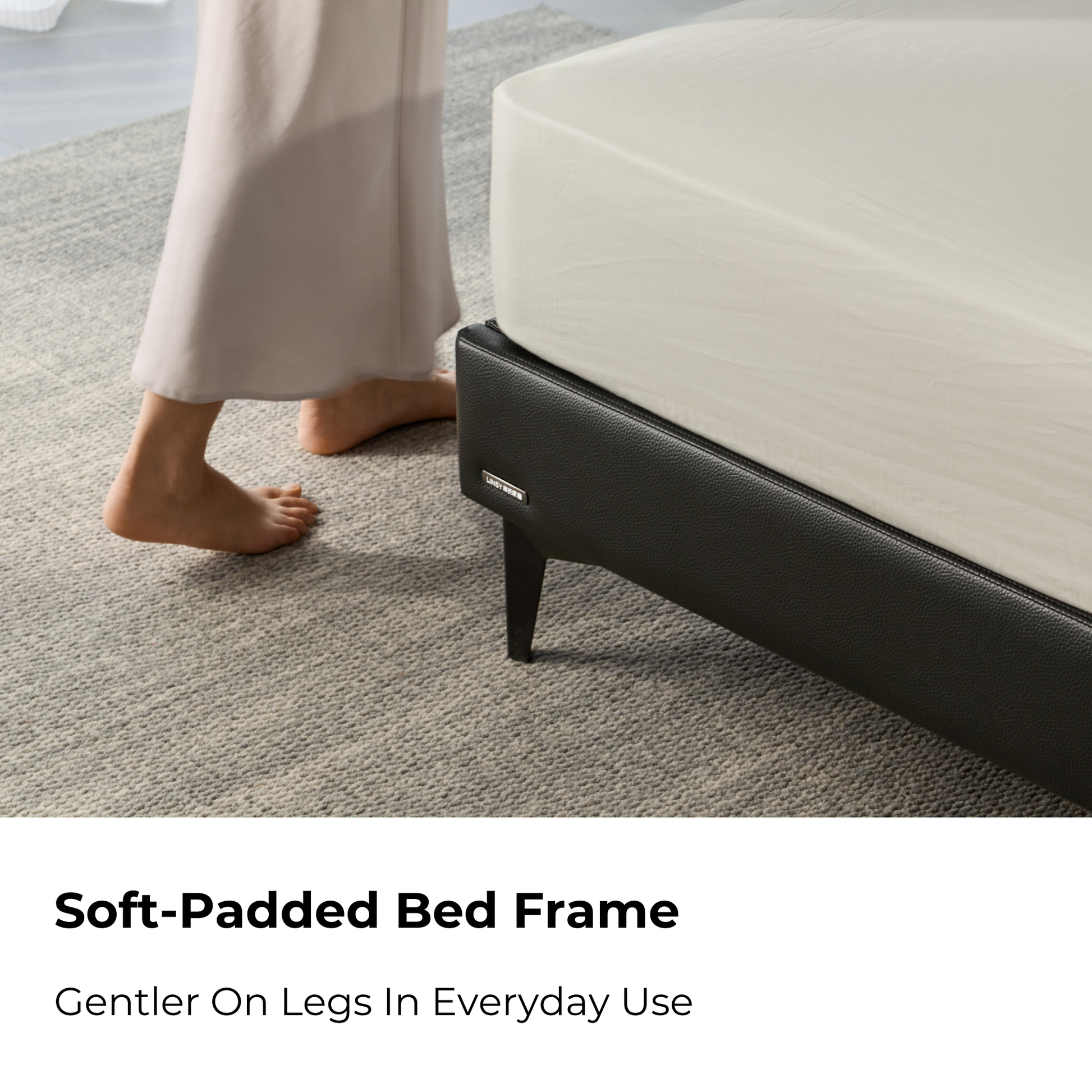 Linspire Radius Leather Dual-Cushion Headboard Bed Frame, Black