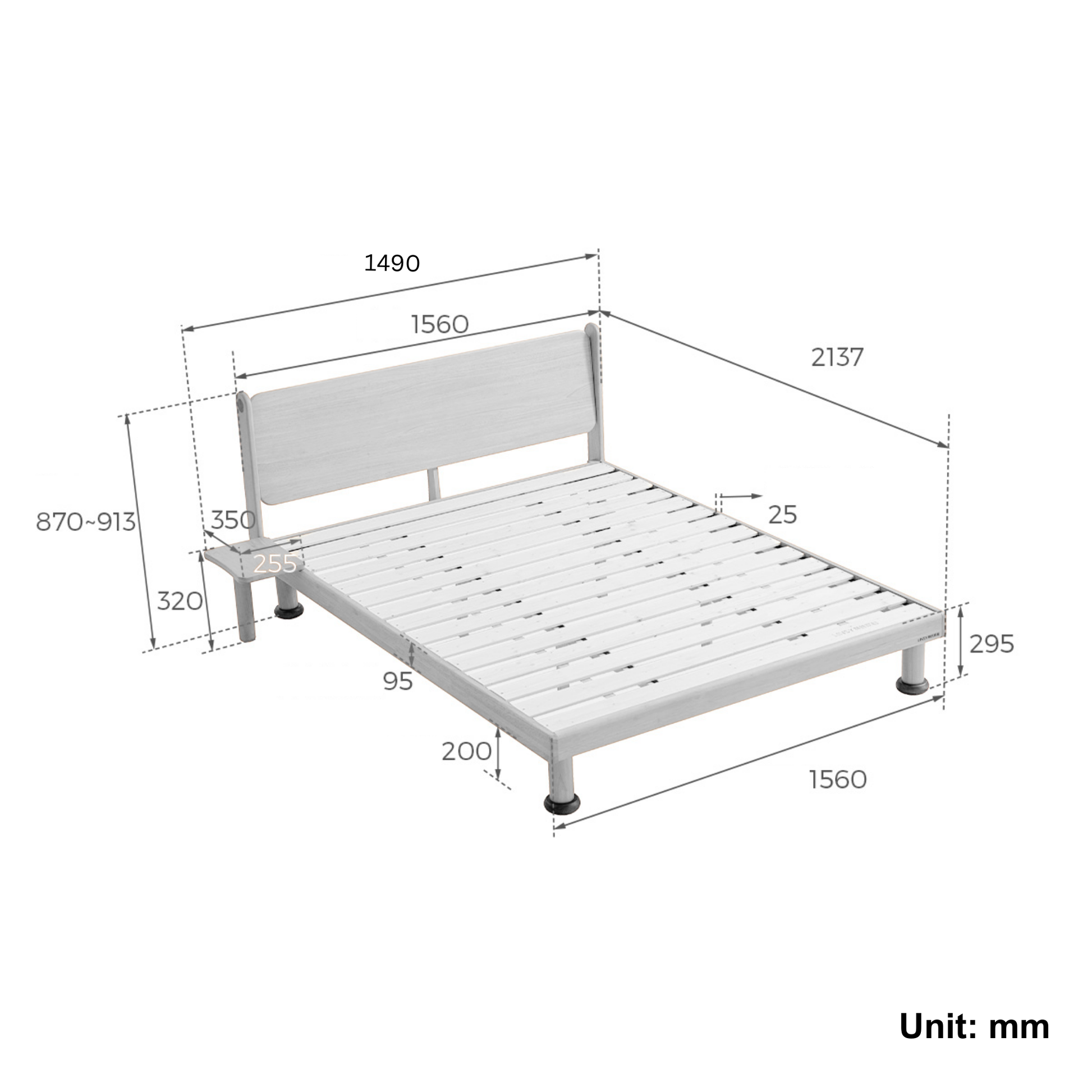 Linspire Sunny Solid Wood Kids Global Double Bed Frame with Bedside Shelf, Creamy White