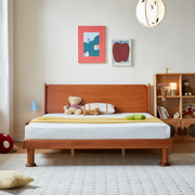 Linspire Sunny Solid Wood Kids Global Double Bed Frame with Bedside Shelf, Dark Wood