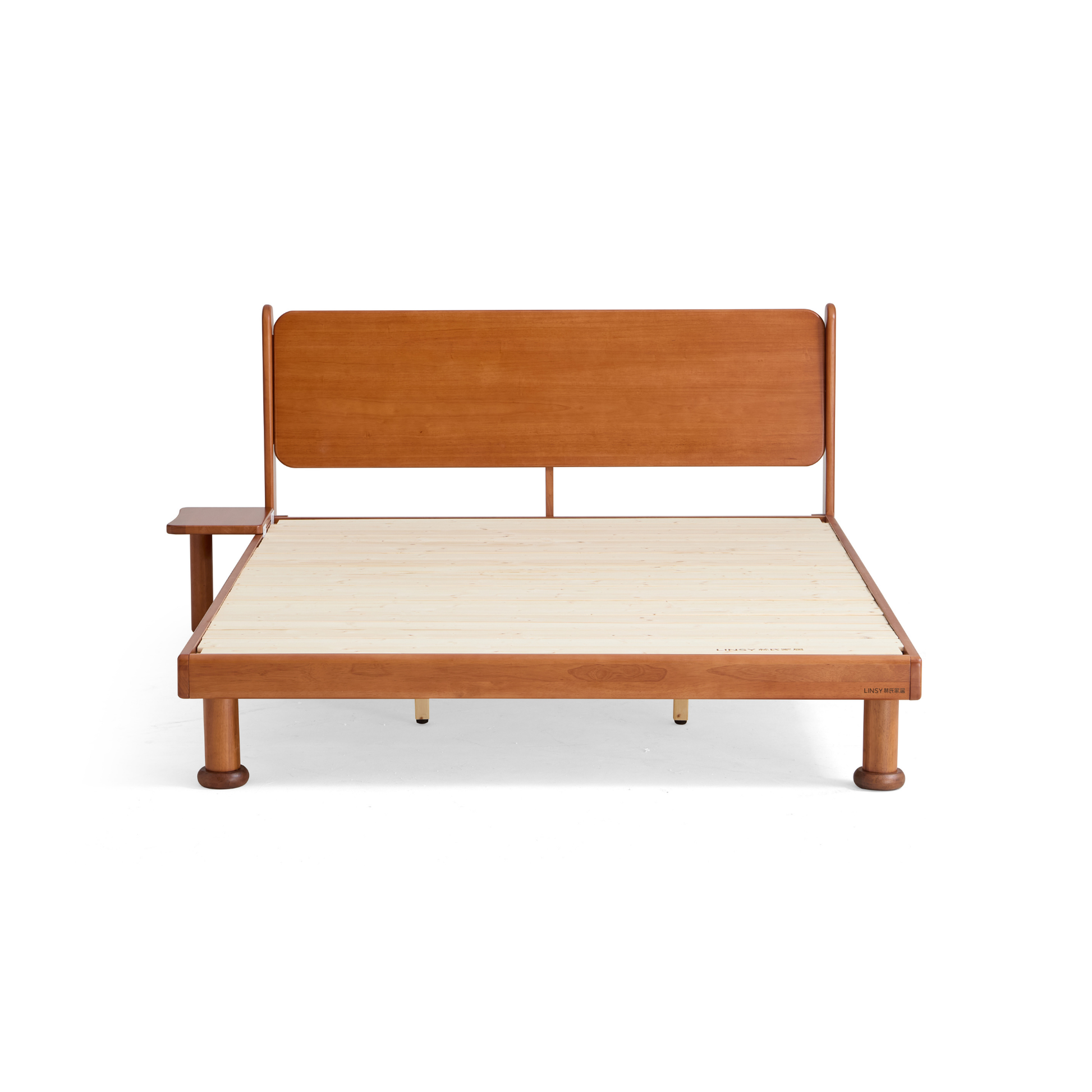 Linspire Sunny Solid Wood Kids Global Double Bed Frame with Bedside Shelf, Dark Wood
