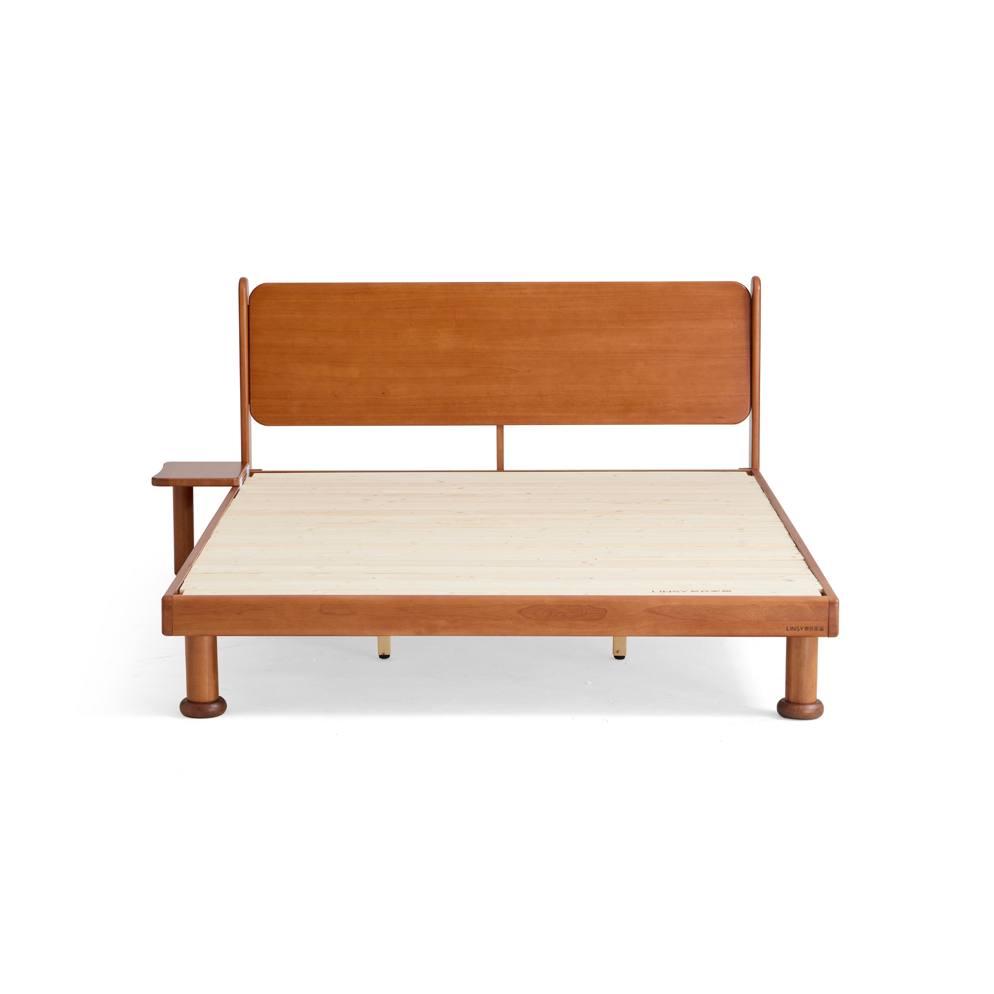 Linspire Sunny Solid Wood Kids Global Double Bed Frame with Bedside Shelf, Dark Wood