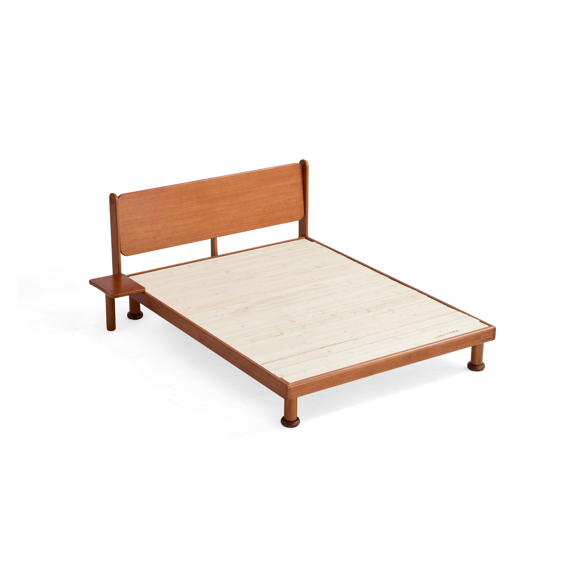Linspire Sunny Solid Wood Kids Global Double Bed Frame with Bedside Shelf, Dark Wood
