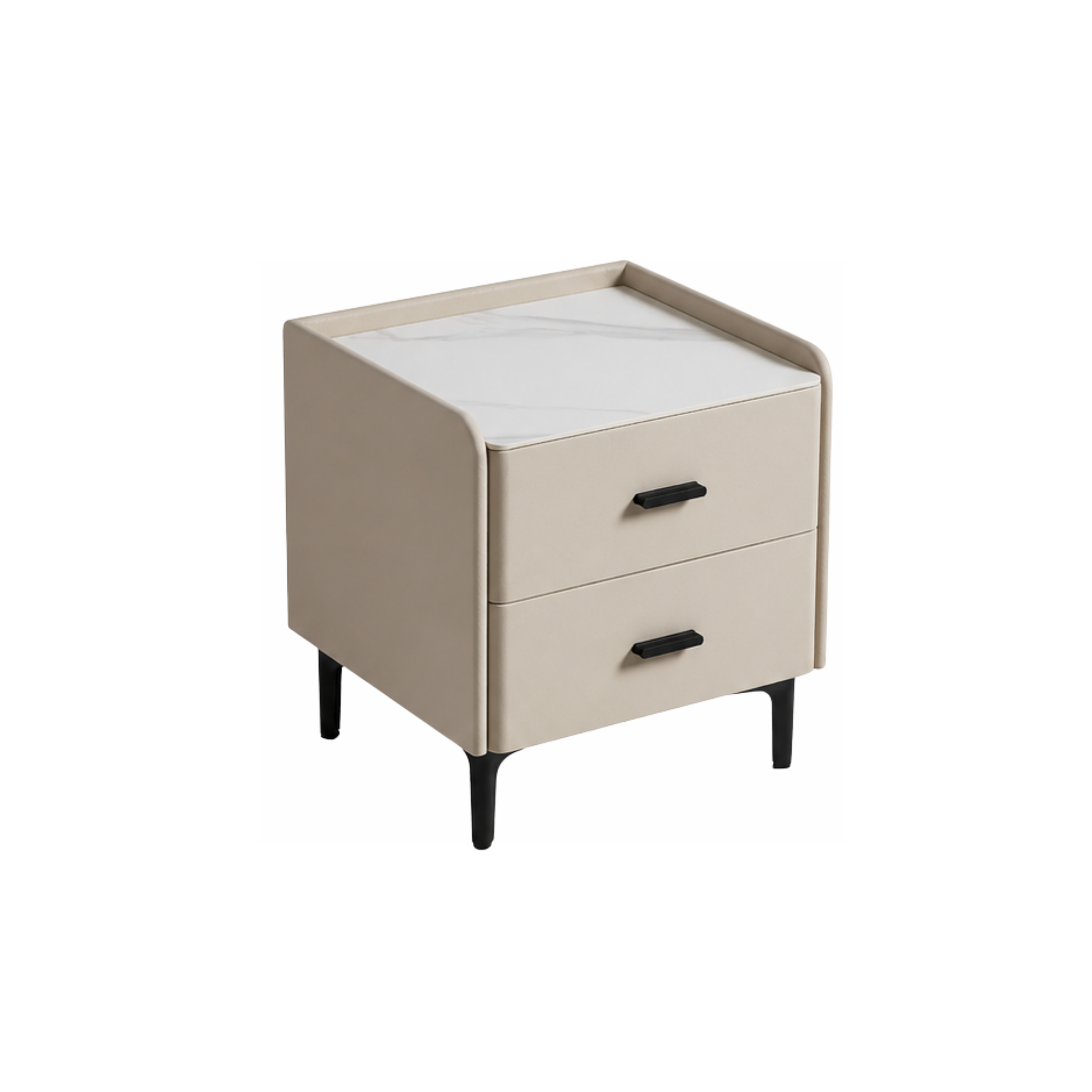 Linspire MIRAGE Leather Bedside Table with Sintered Stone Top, Cool White