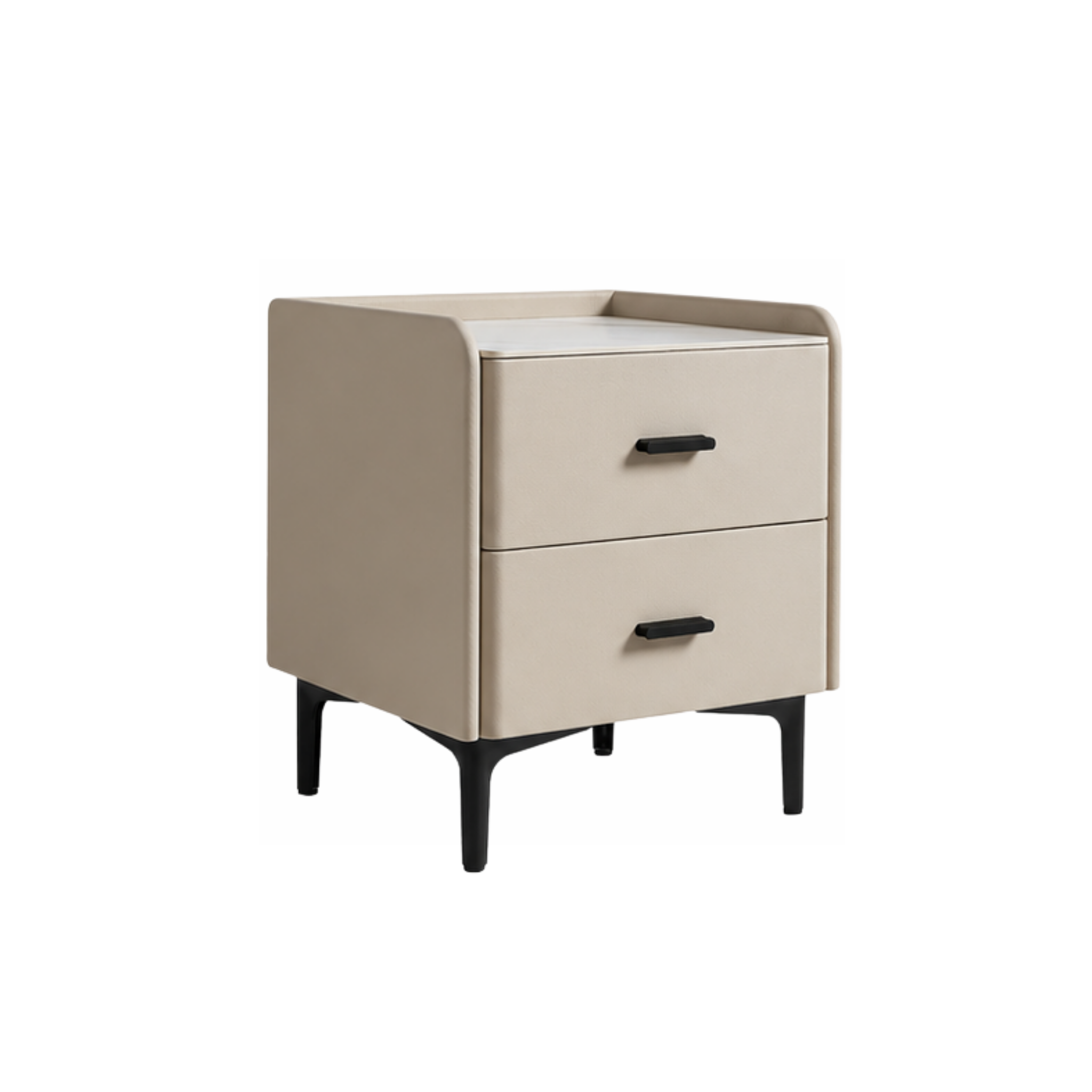 Linspire MIRAGE Leather Bedside Table with Sintered Stone Top, Cool White