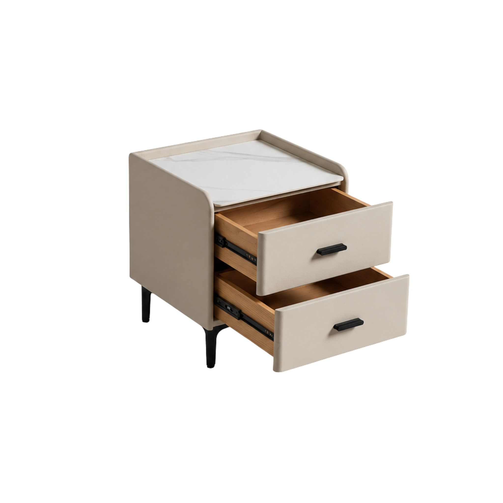 Linspire MIRAGE Leather Bedside Table with Sintered Stone Top, Cool White