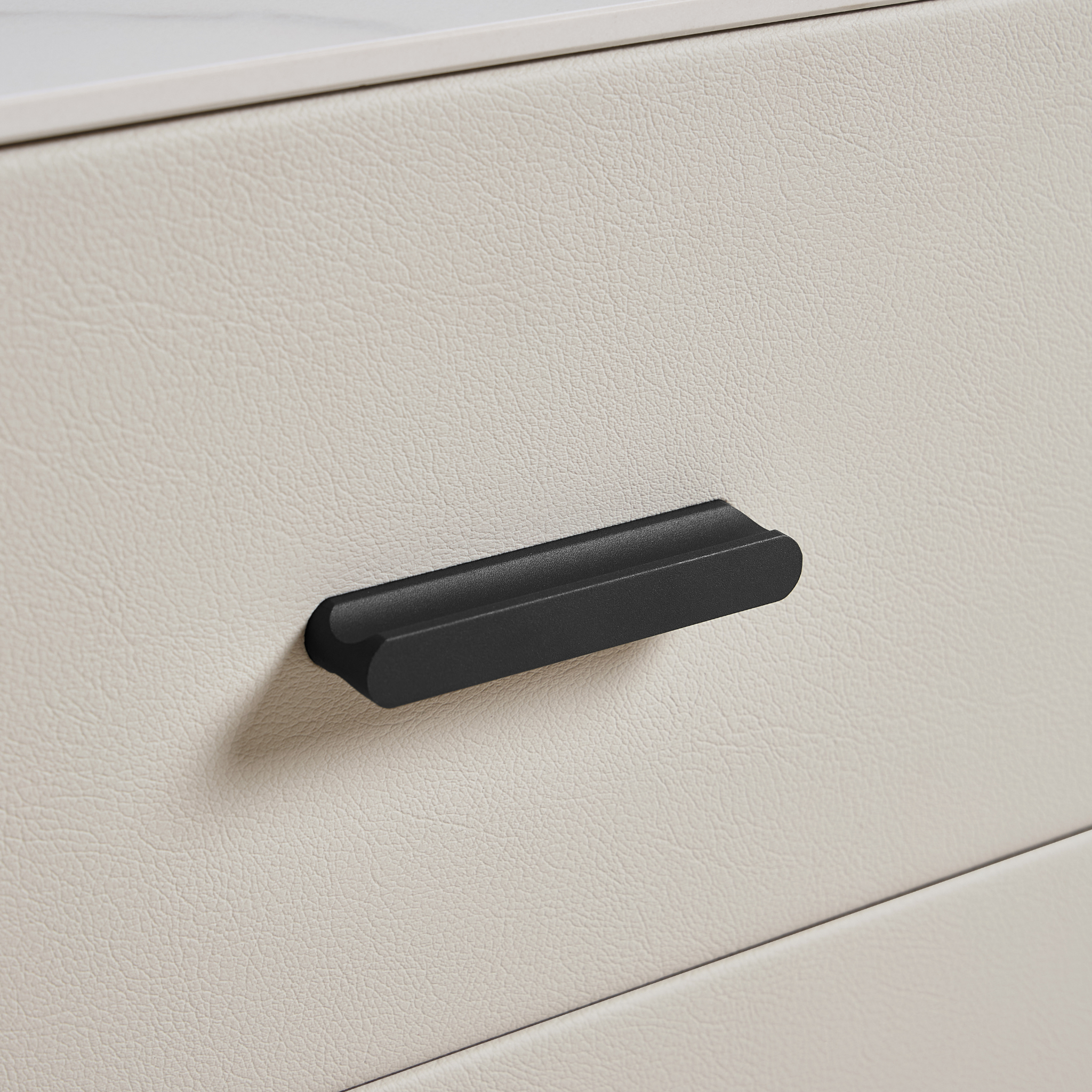 Linspire MIRAGE Leather Bedside Table with Sintered Stone Top, Cool White