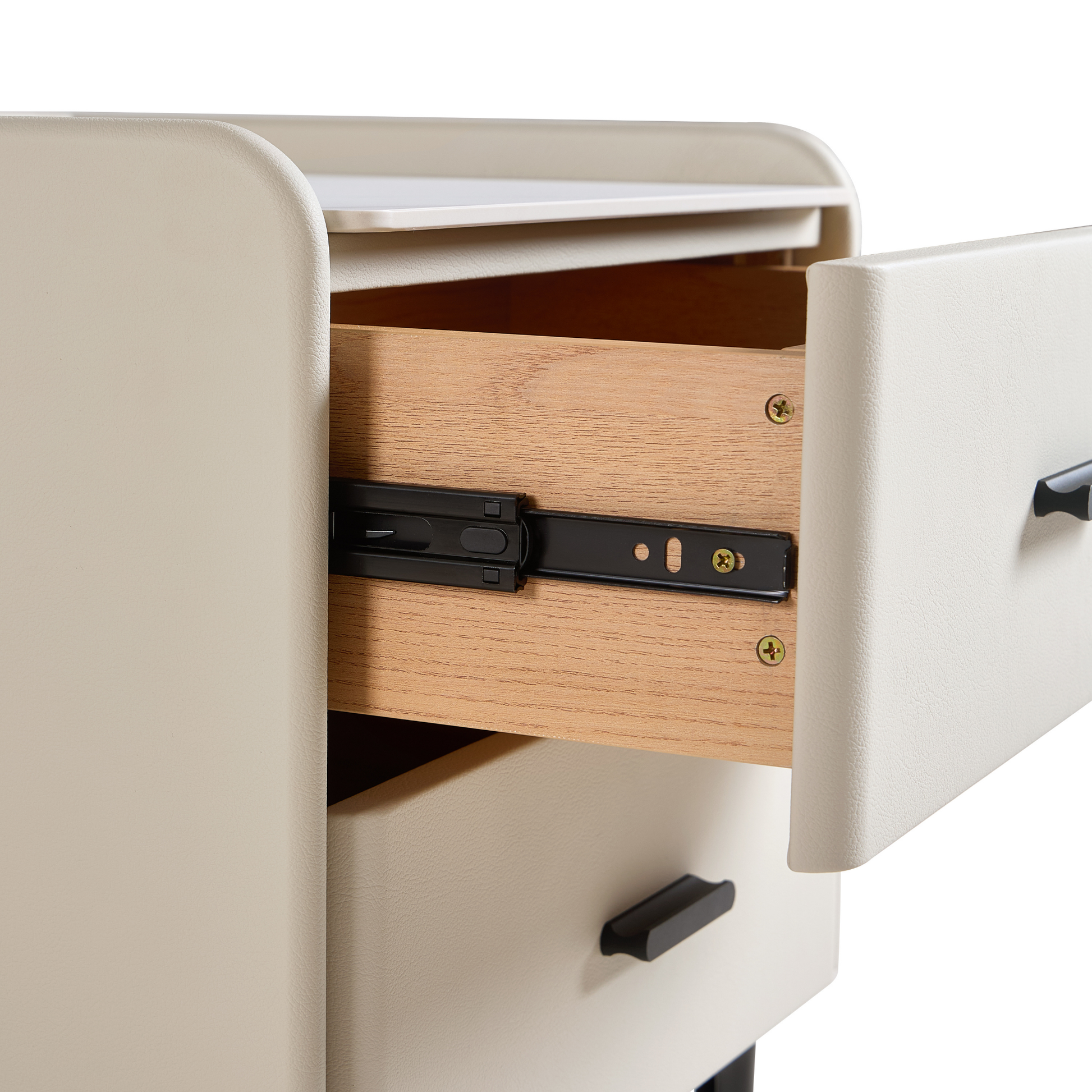 Linspire MIRAGE Leather Bedside Table with Sintered Stone Top, Cool White