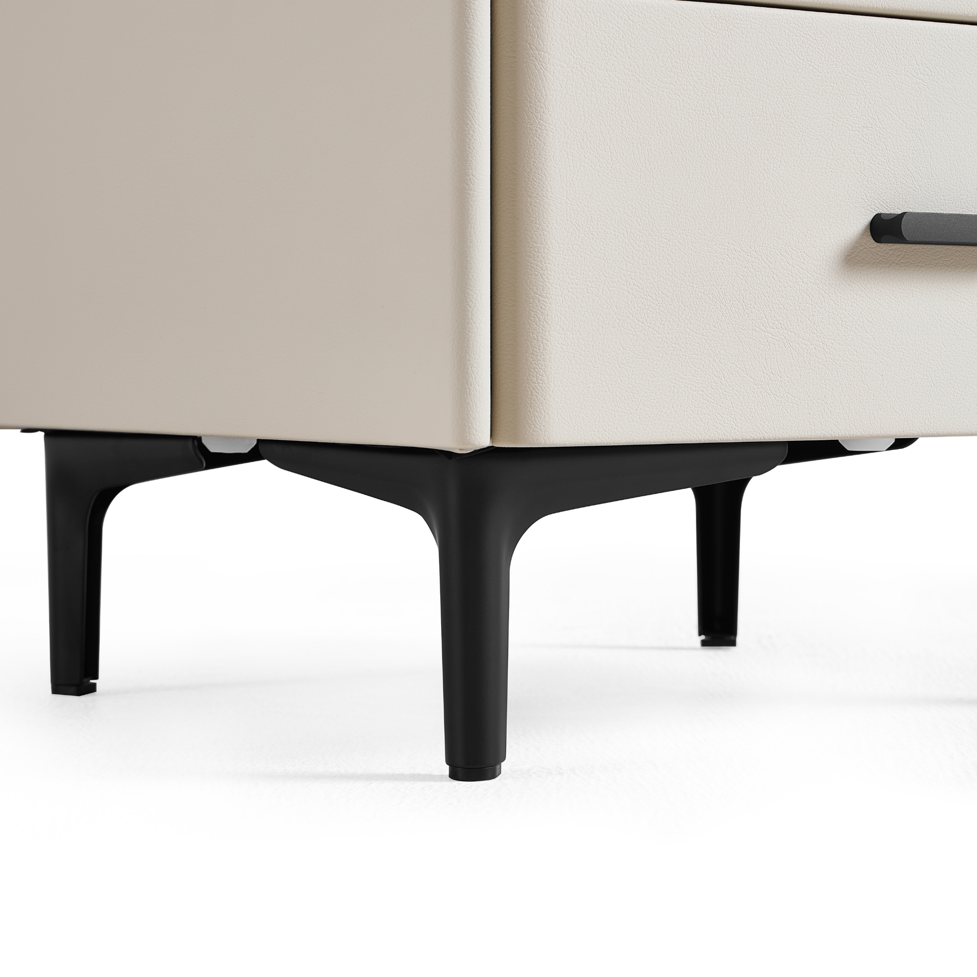 Linspire MIRAGE Leather Bedside Table with Sintered Stone Top, Cool White