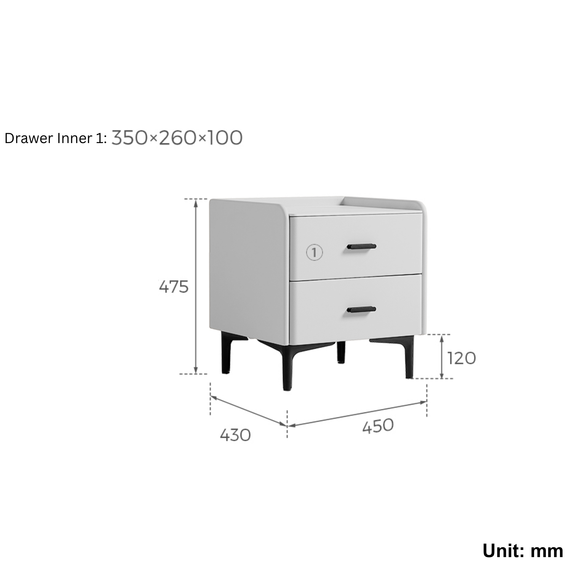 Linspire MIRAGE Leather Bedside Table with Sintered Stone Top, Cool White