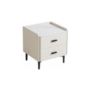Linspire MIRAGE Leather Bedside Table with Sintered Stone Top, White