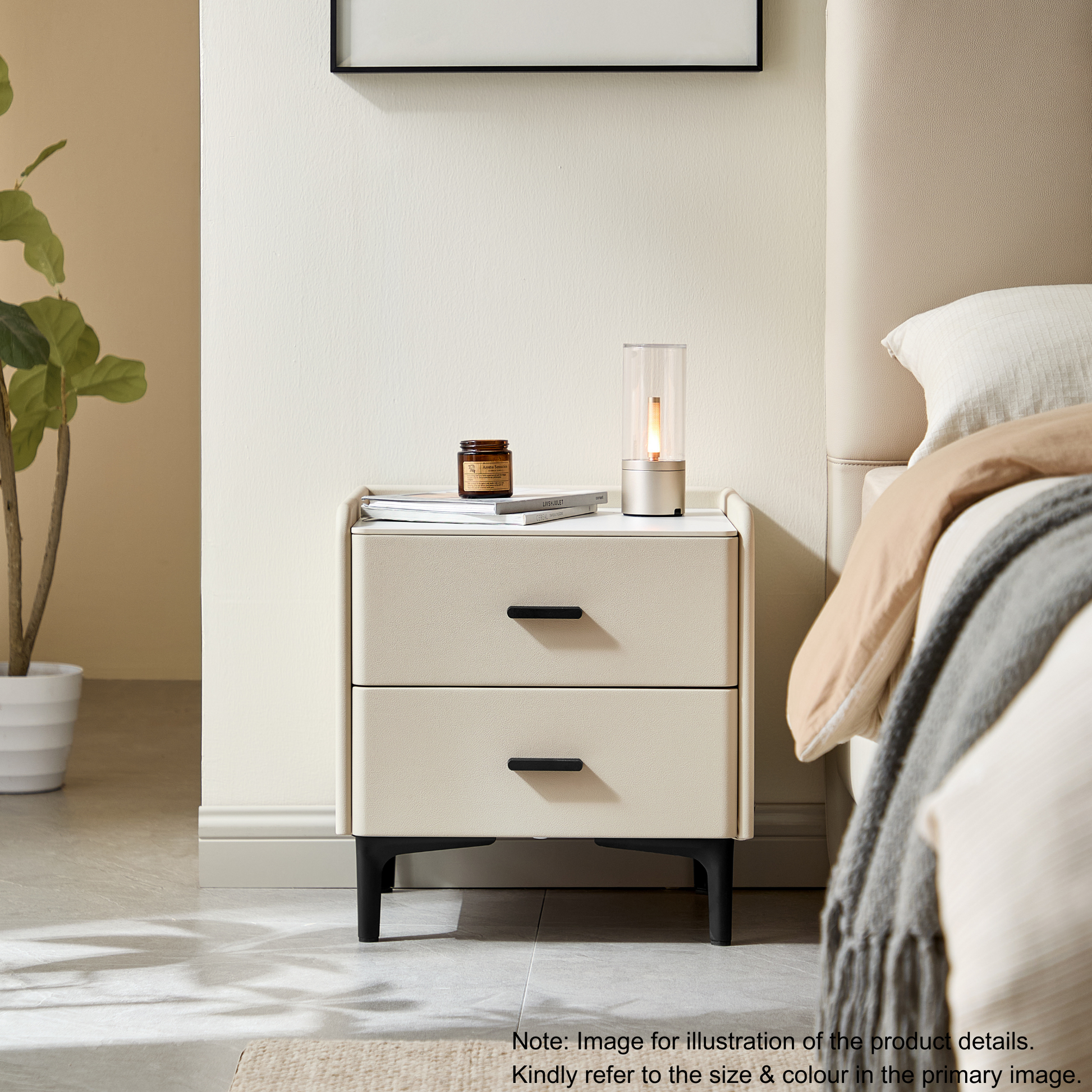 Linspire MIRAGE Leather Bedside Table with Sintered Stone Top, White