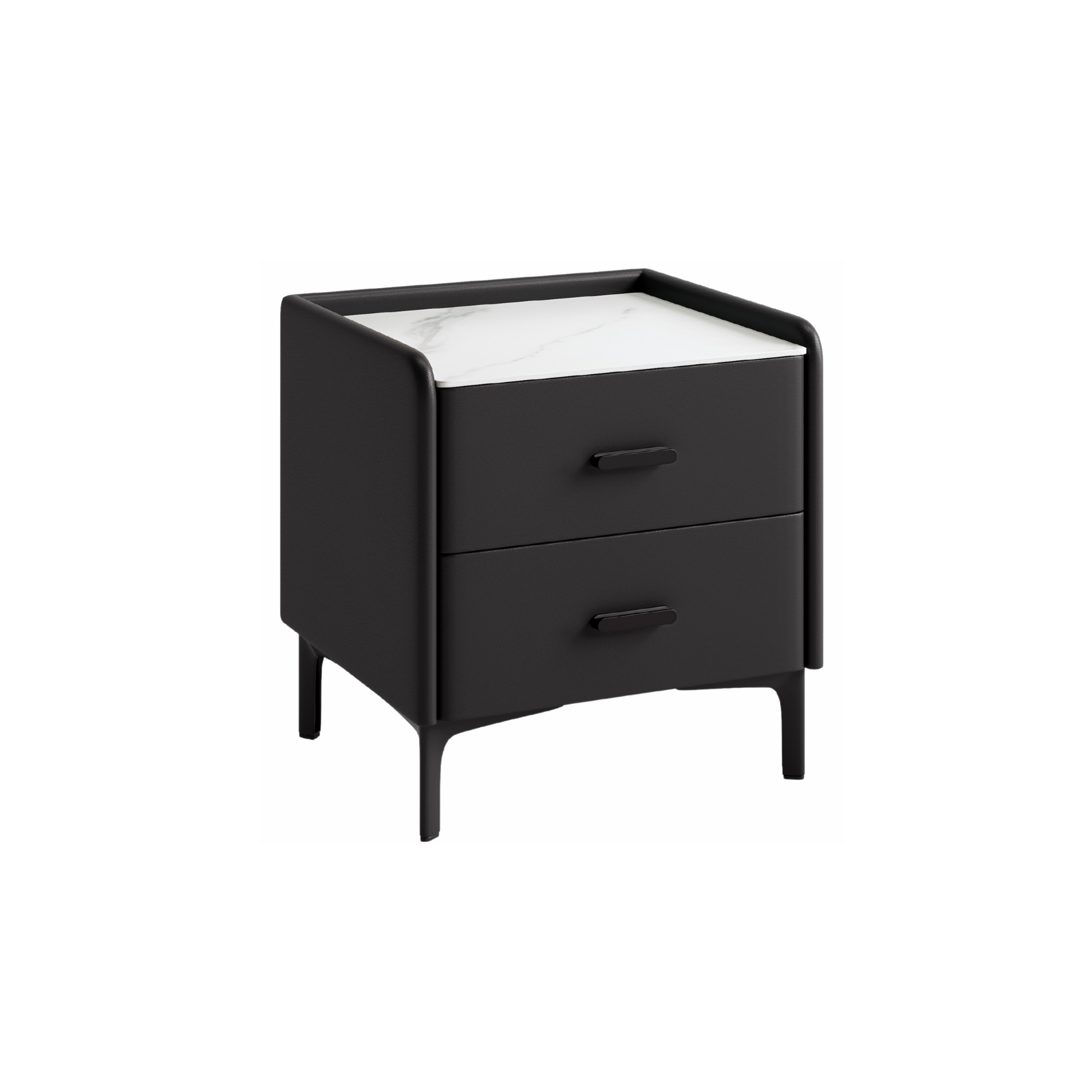 Linspire MIRAGE Leather Bedside Table with Sintered Stone Top, Black