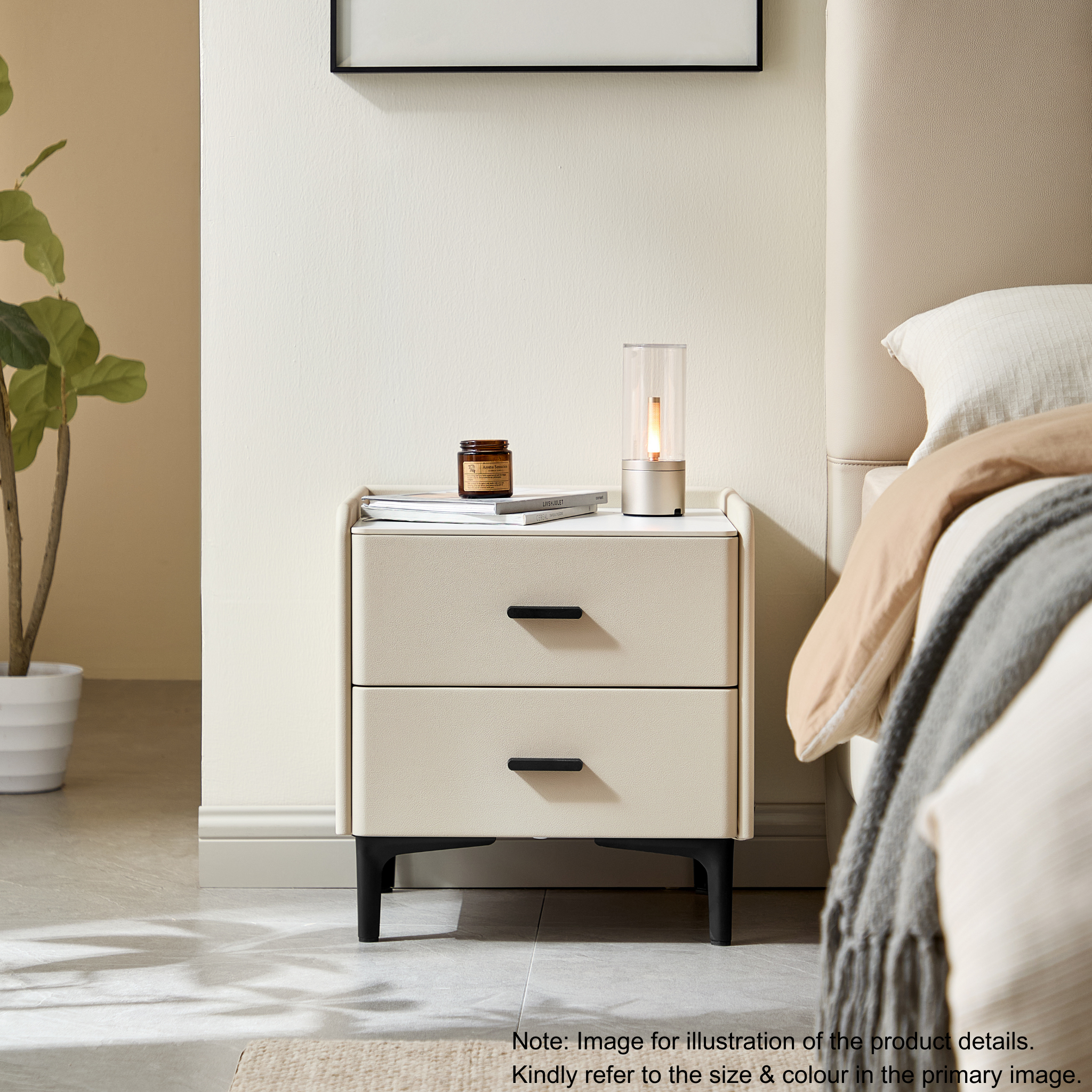 Linspire MIRAGE Leather Bedside Table with Sintered Stone Top, Black