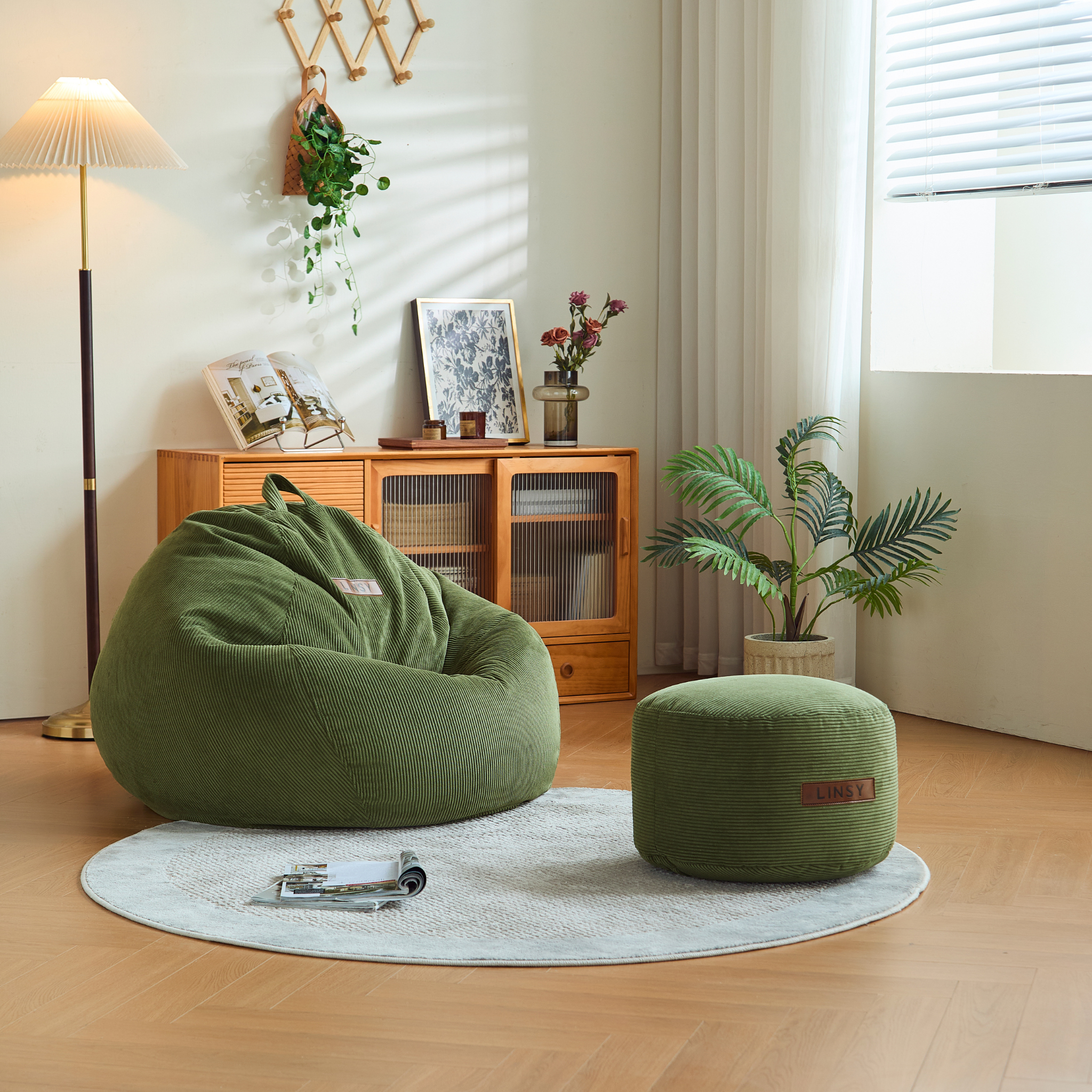 Linspire Nest Bean Bag, Corduroy, Green