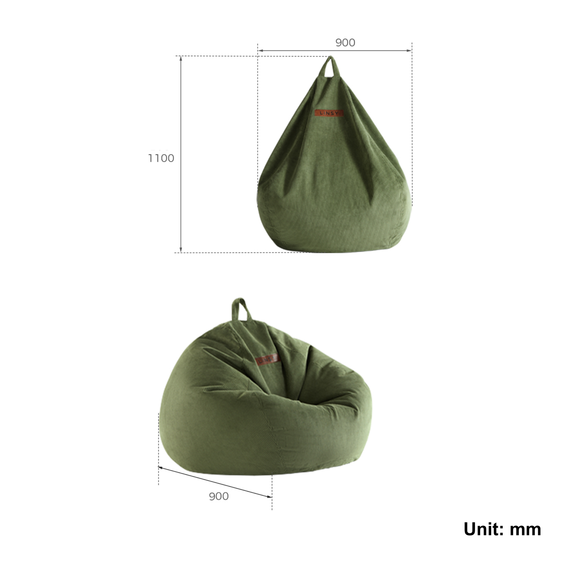 Linspire Nest Bean Bag, Corduroy, Green