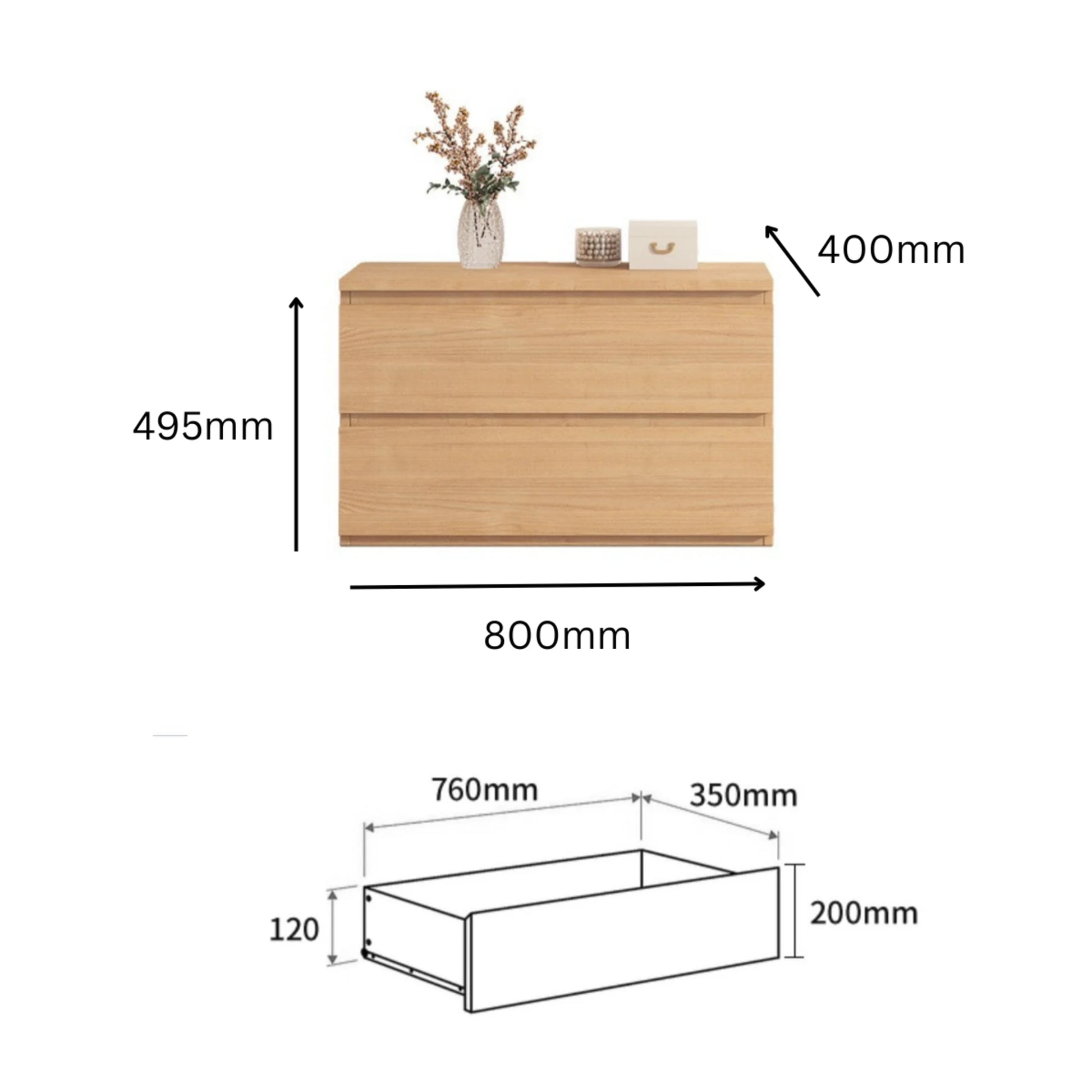 Loft Ensio Chest of 2 Drawers, Natural Wood