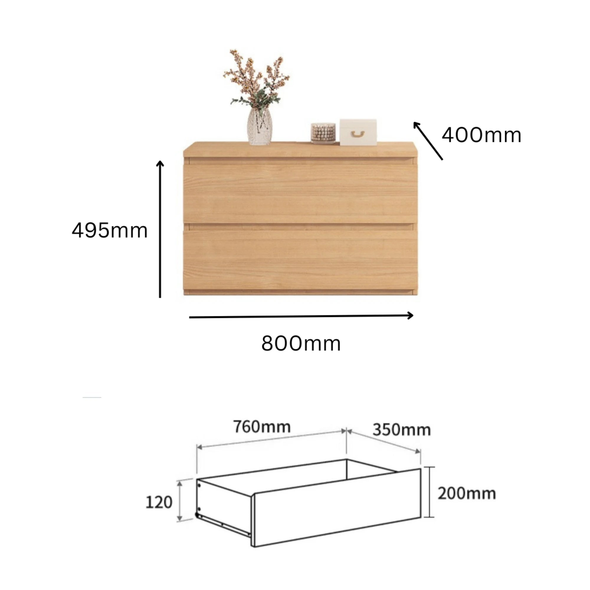 Loft Ensio Chest of 2 Drawers, Natural Wood