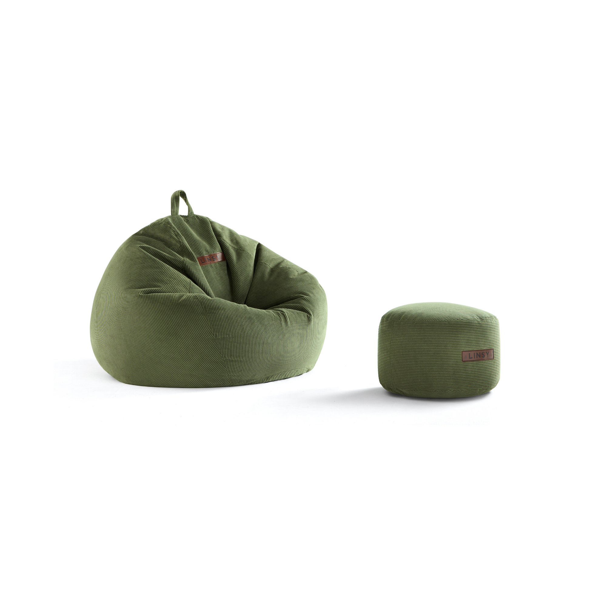 Linspire Nest Bean Bag with Ottoman Set, Corduroy, Green