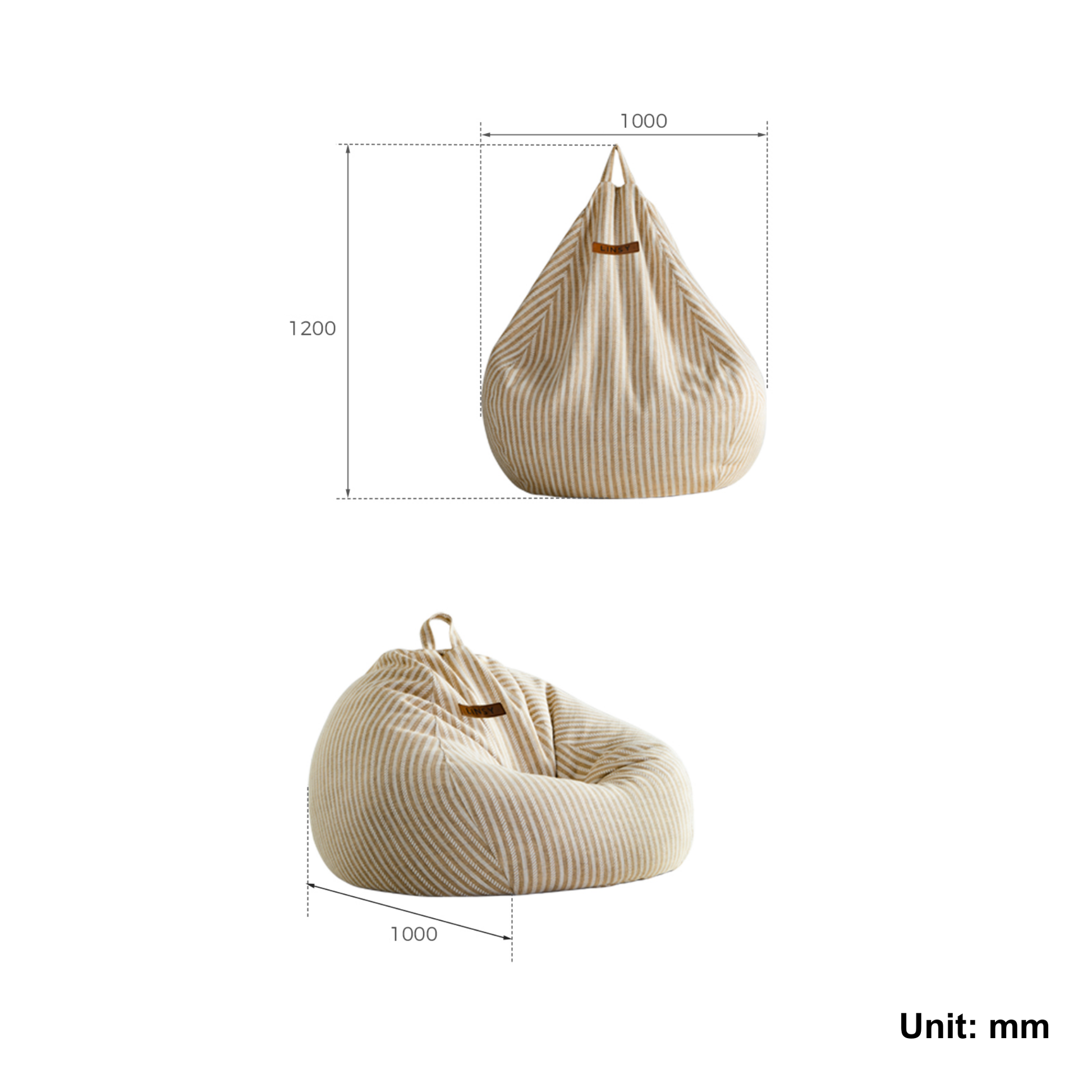Linspire Nest Bean Bag, Fabric, White & Yellow