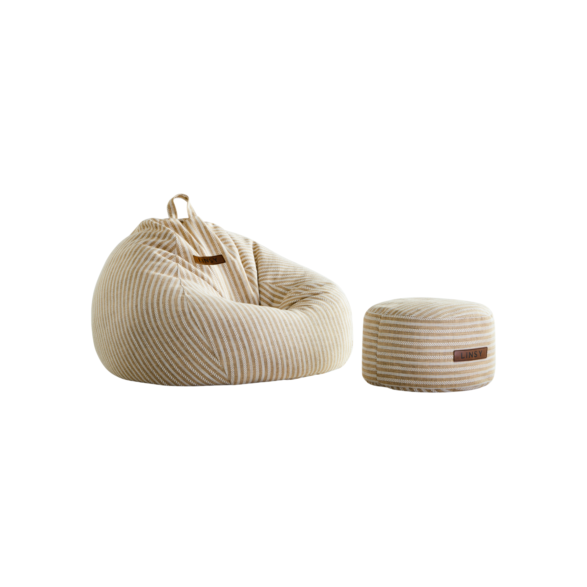 Linspire Nest Bean Bag with Ottoman Set, Fabric, White & Yellow