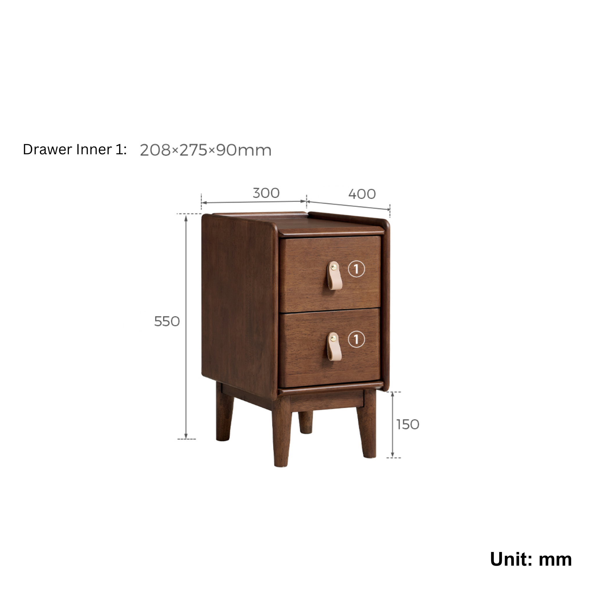 Linspire Ursula Slim Narrow Solid Wood Narrow Bedside Table