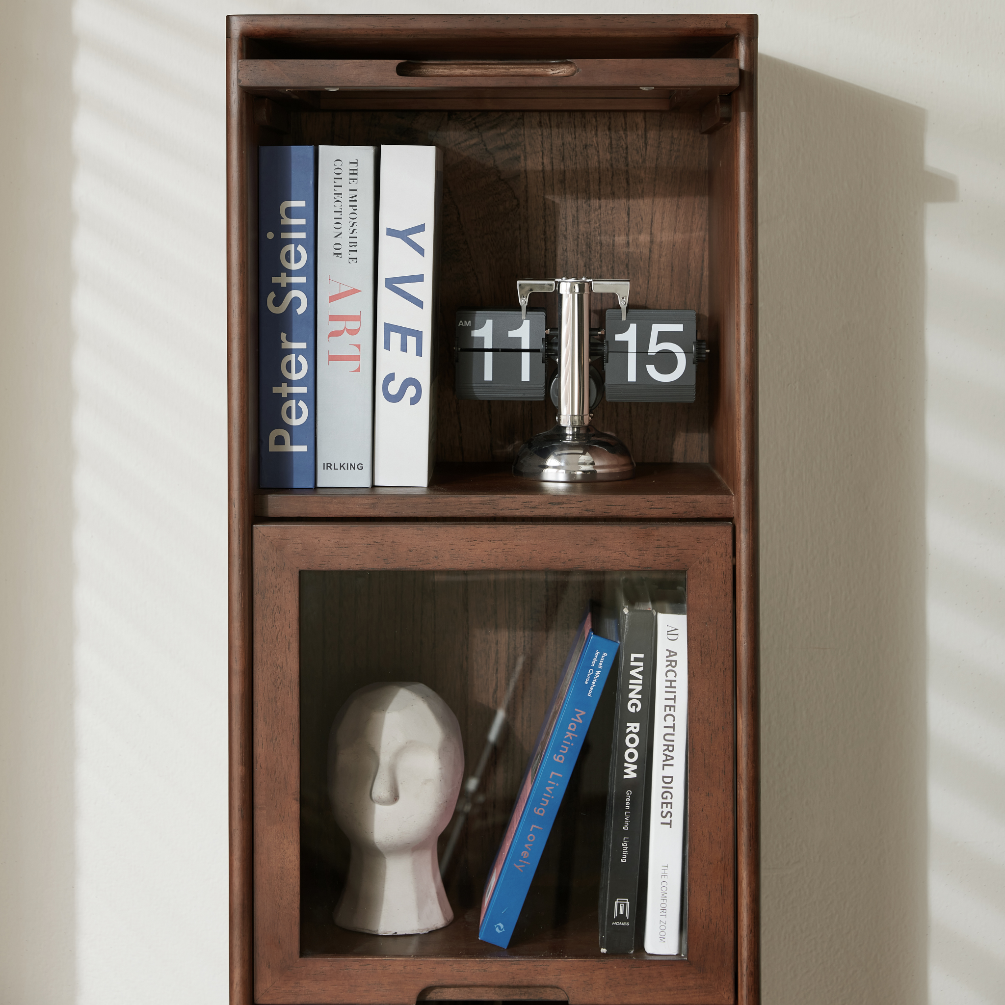 Linspire Ursula Slim Narrow Solid Wood Bookcase with Flip Doors, W30cm