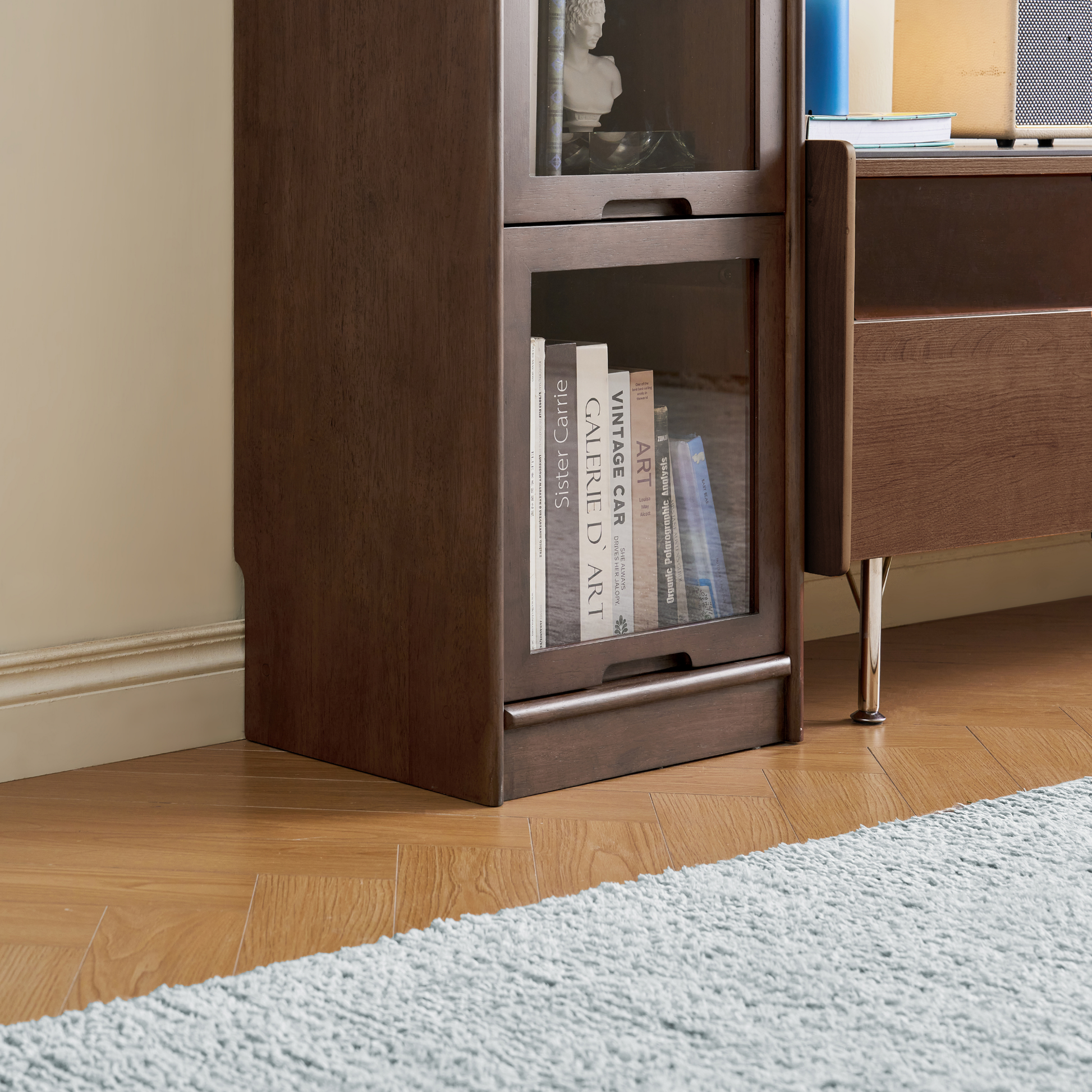 Linspire Ursula Slim Narrow Solid Wood Bookcase with Flip Doors, W30cm