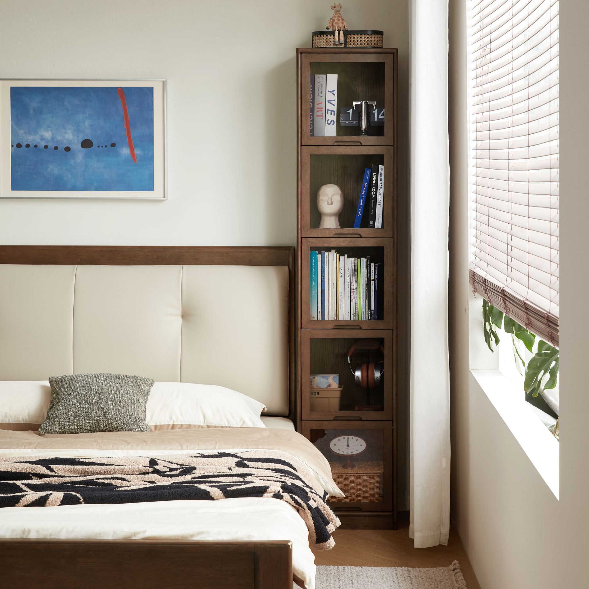 Linspire Ursula Slim Narrow Solid Wood Bookcase with Flip Doors, W30cm