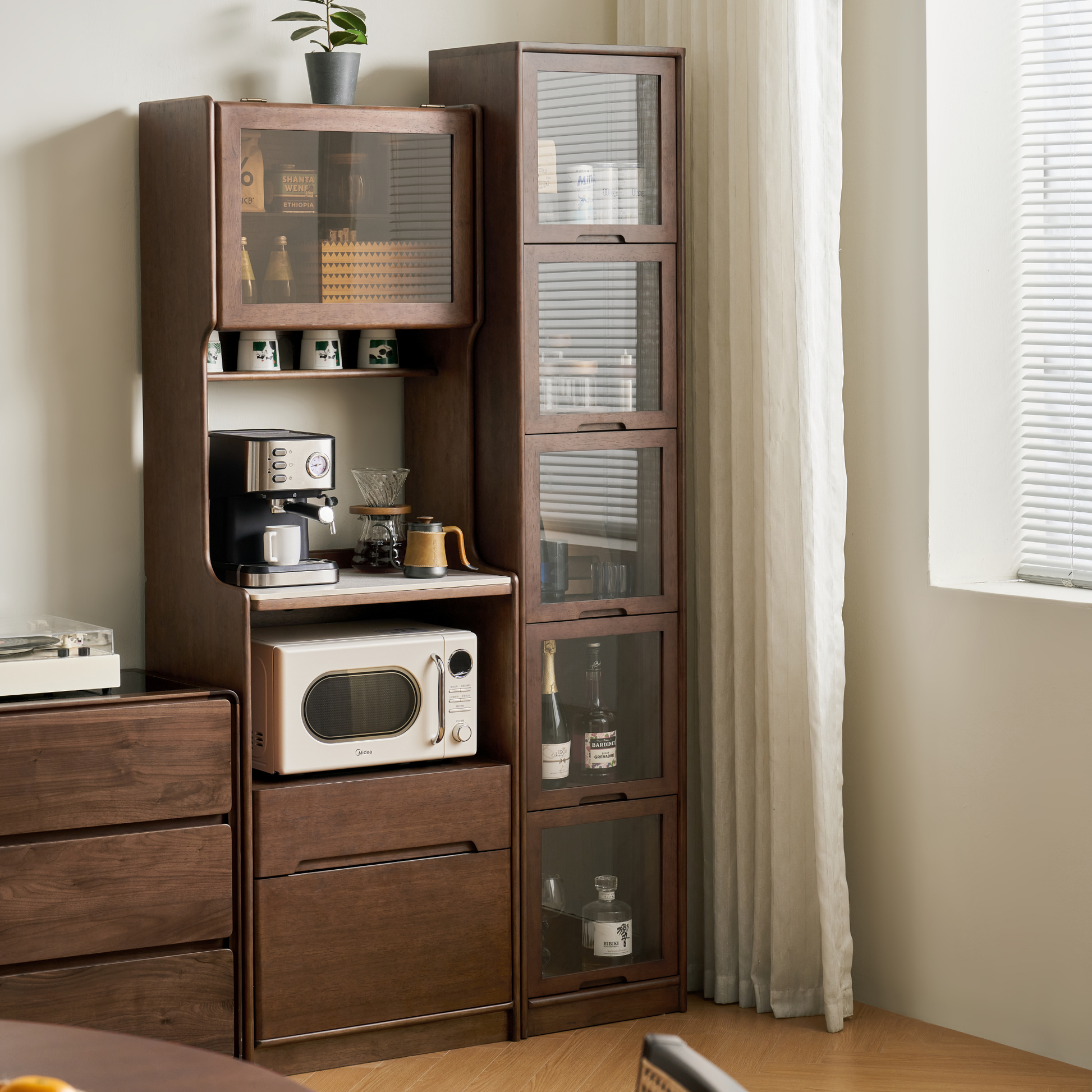 Linspire Ursula Slim Narrow Solid Wood Bookcase with Flip Doors, W30cm