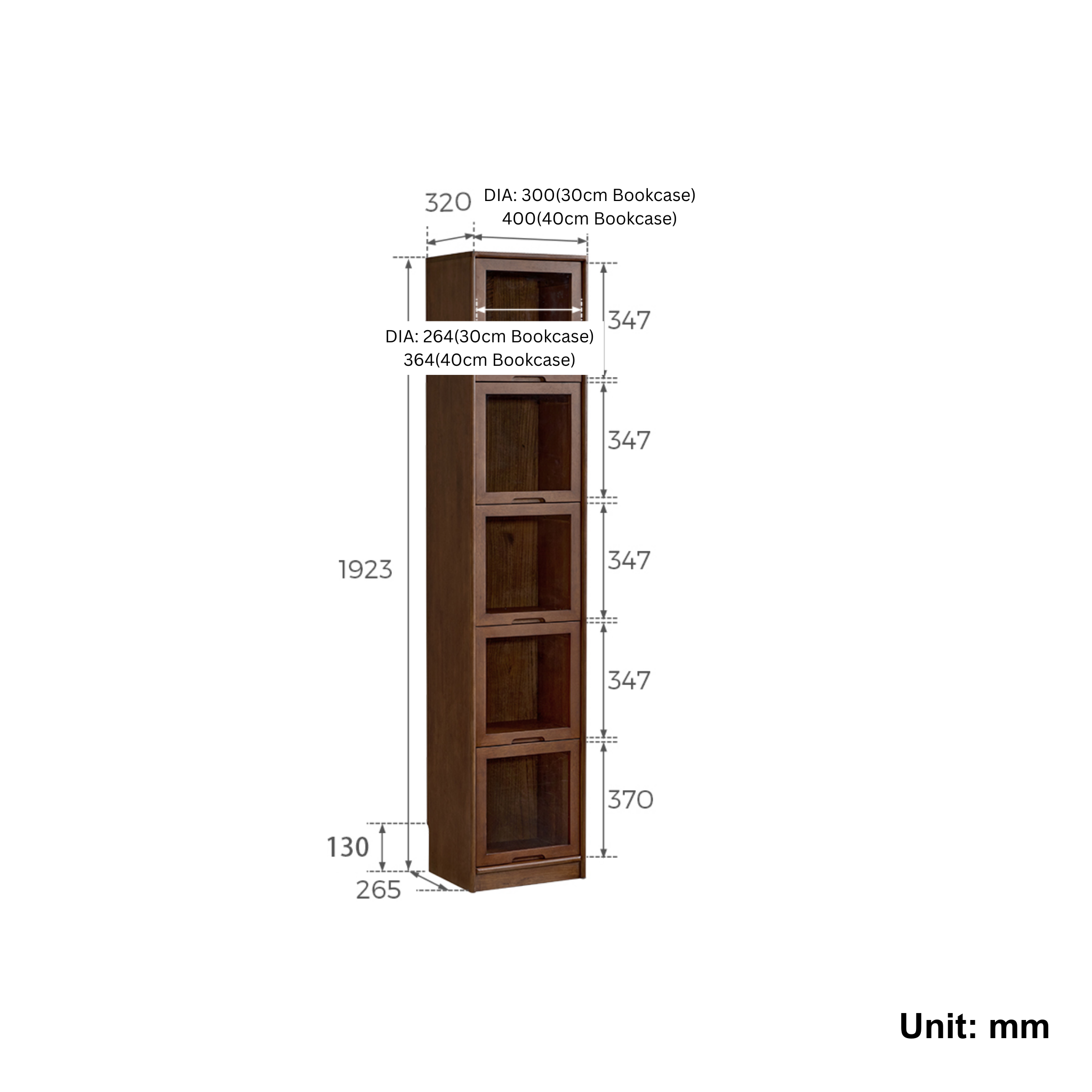 Linspire Ursula Slim Narrow Solid Wood Bookcase with Flip Doors, W30cm