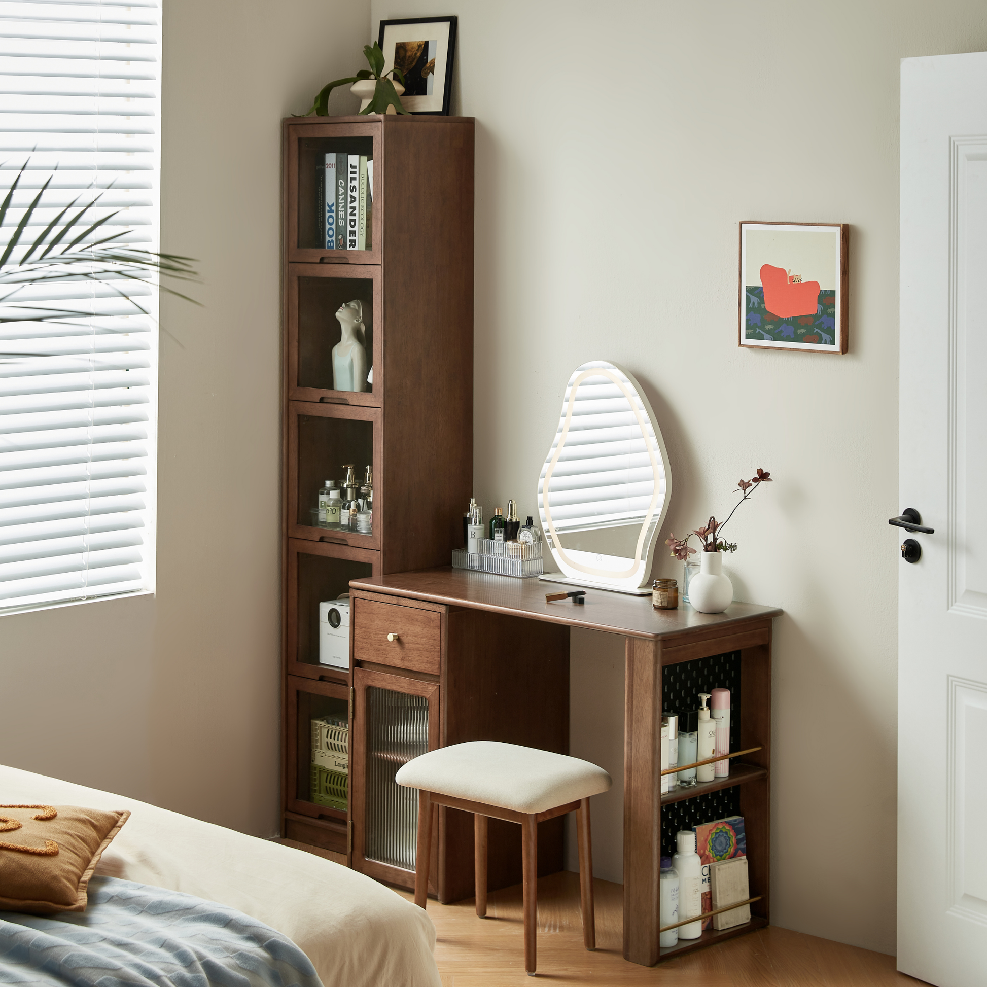 Linspire Ursula Slim Narrow Solid Wood Bookcase with Flip Doors, W40cm