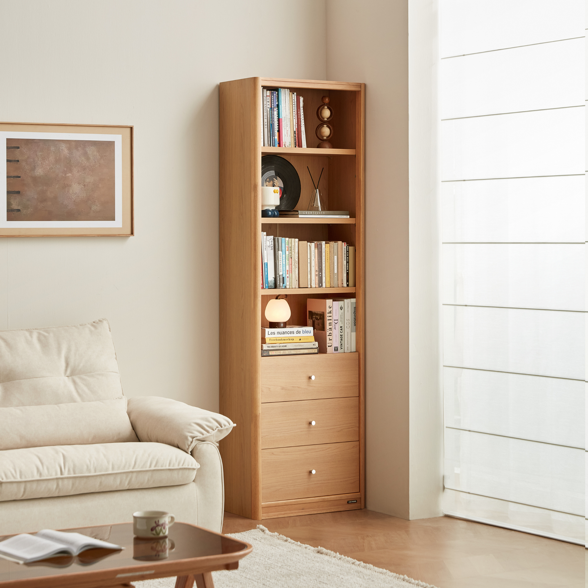 Linspire Aalto Bookcase with Drawers, Natural Wood