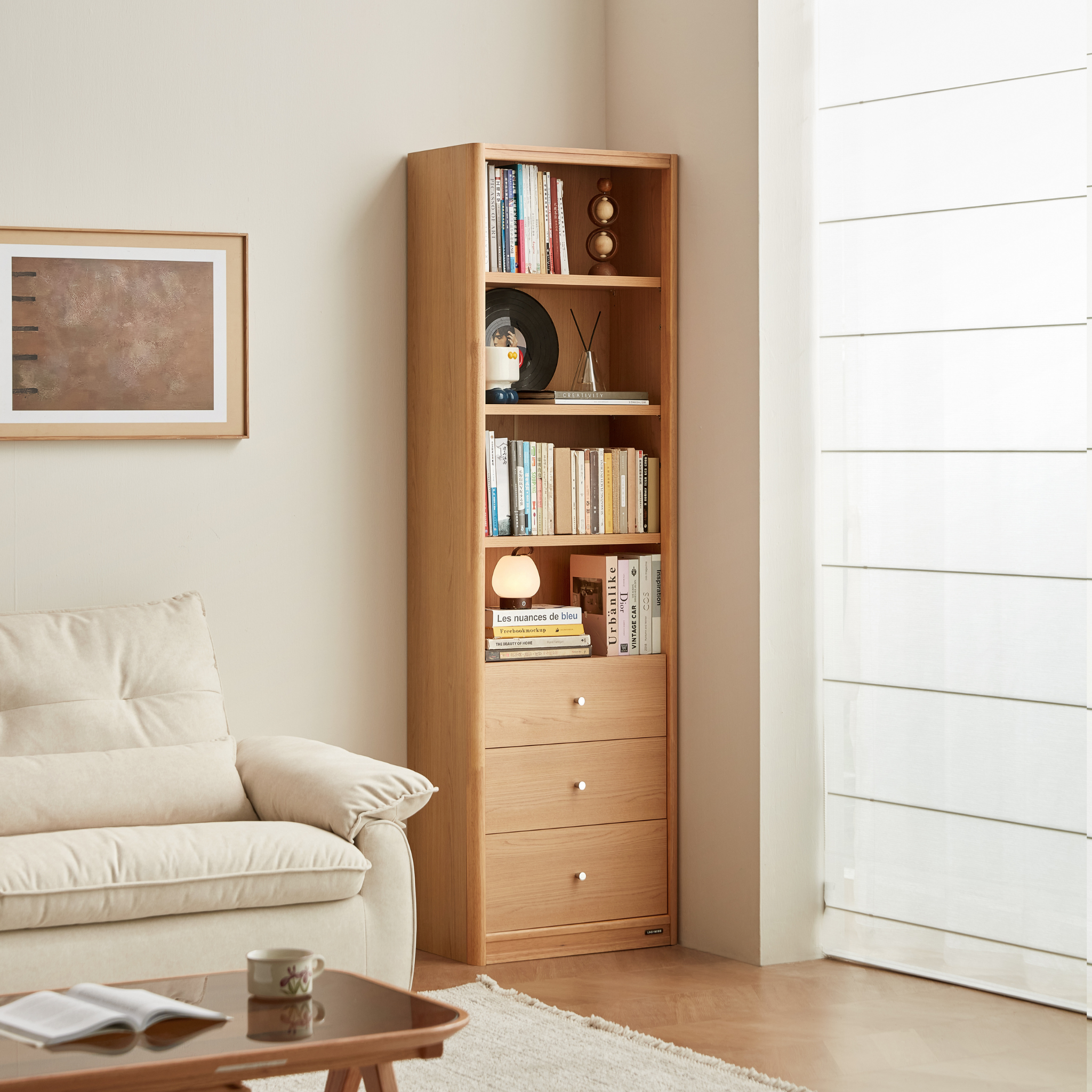 Linspire Aalto Bookcase with Drawers, Natural Wood