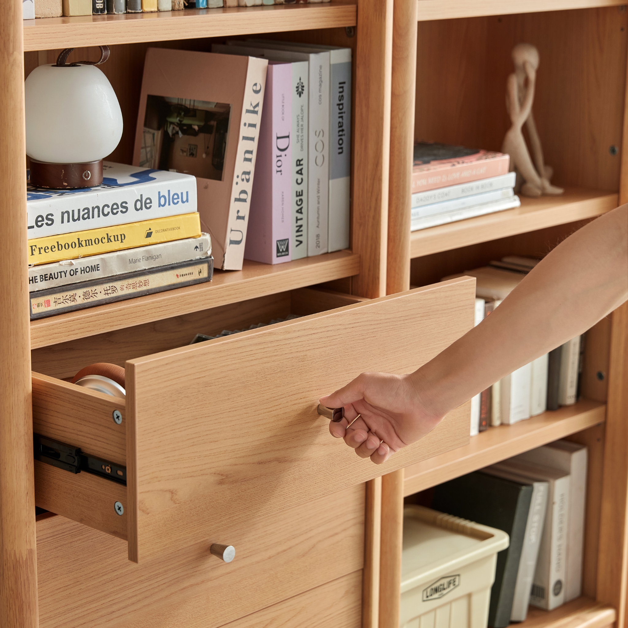 Linspire Aalto Bookcase with Drawers, Natural Wood
