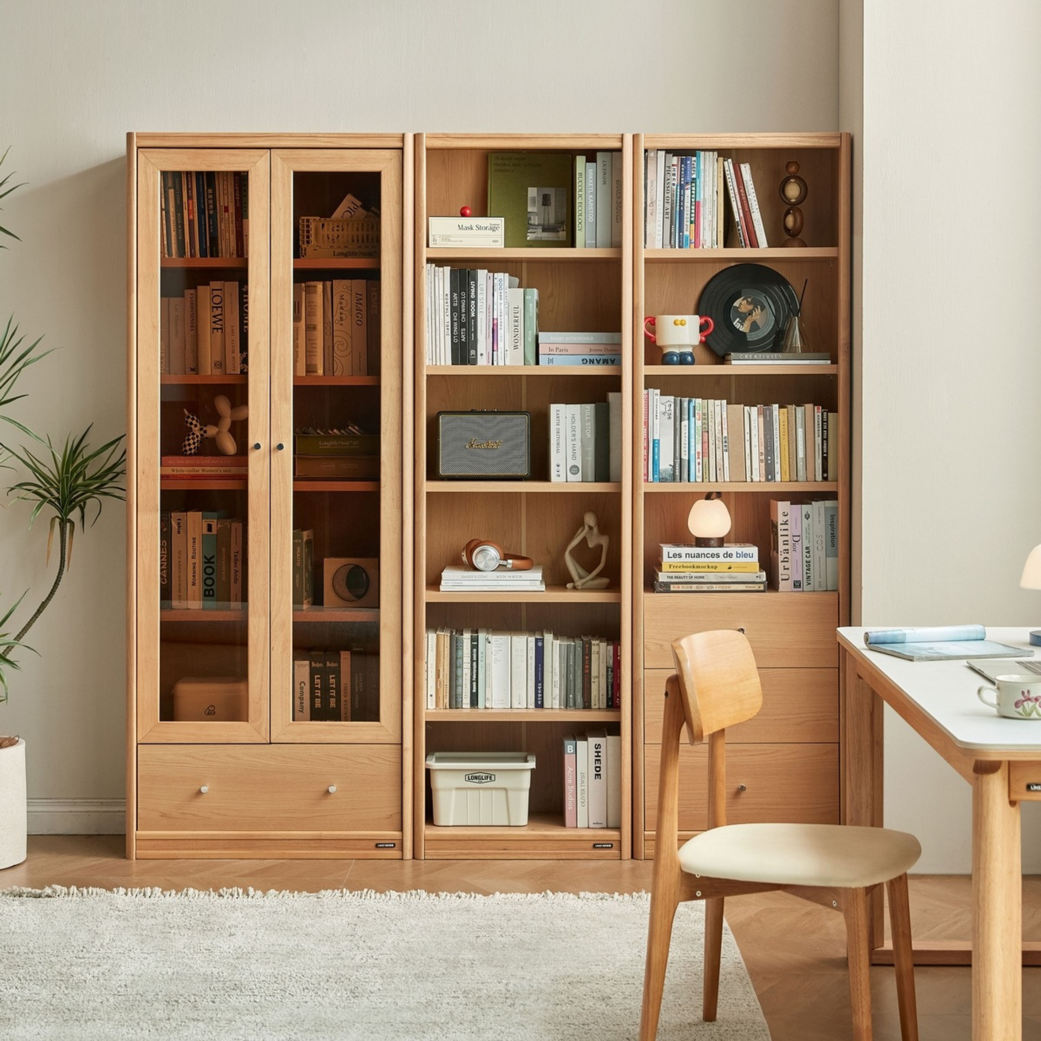 Linspire Aalto Bookcase with Drawers, Natural Wood