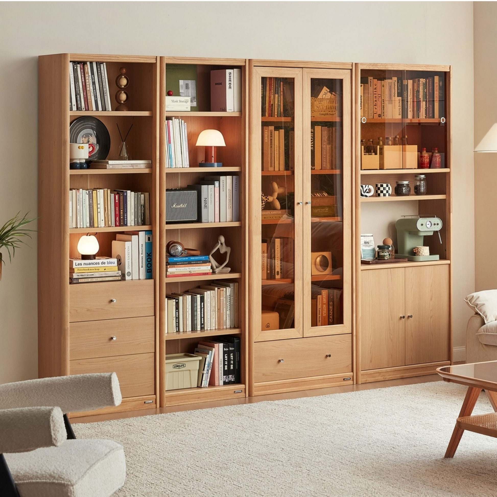 Linspire Aalto Bookcase with Drawers, Natural Wood