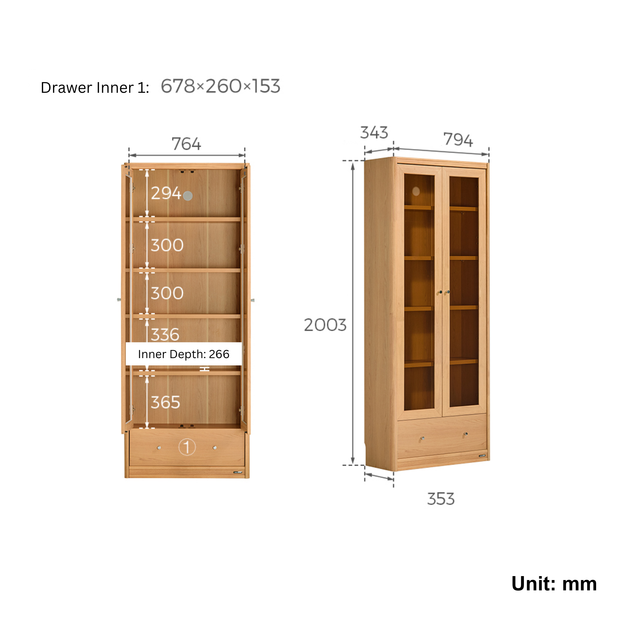Linspire Aalto Display Cabinet, Natural Wood
